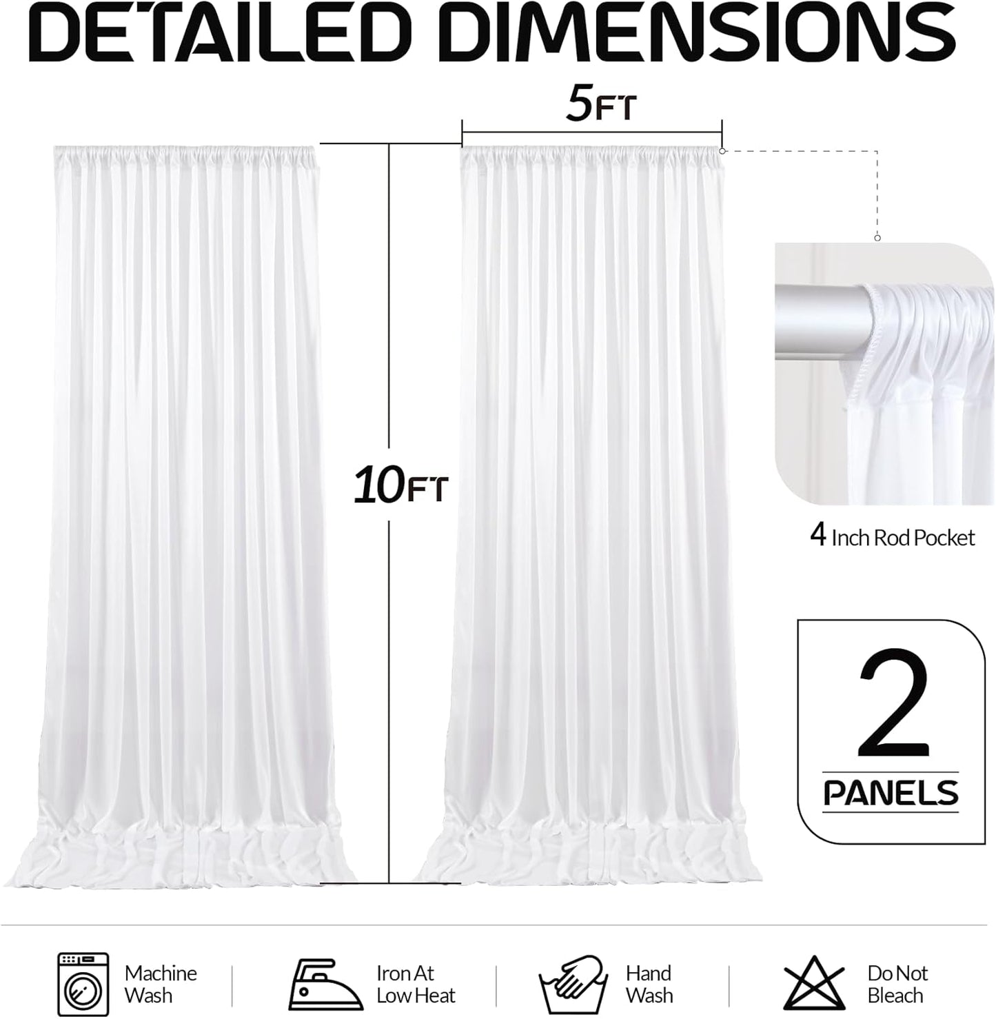 White Satin Backdrop Curtains 2 Panels - Glitter Photo Drapes for Baby Shower, 10x10FT Shimmer Back Drop Cloth, Wrinkle Free for Birthday Party Prom Wedding Stage Background