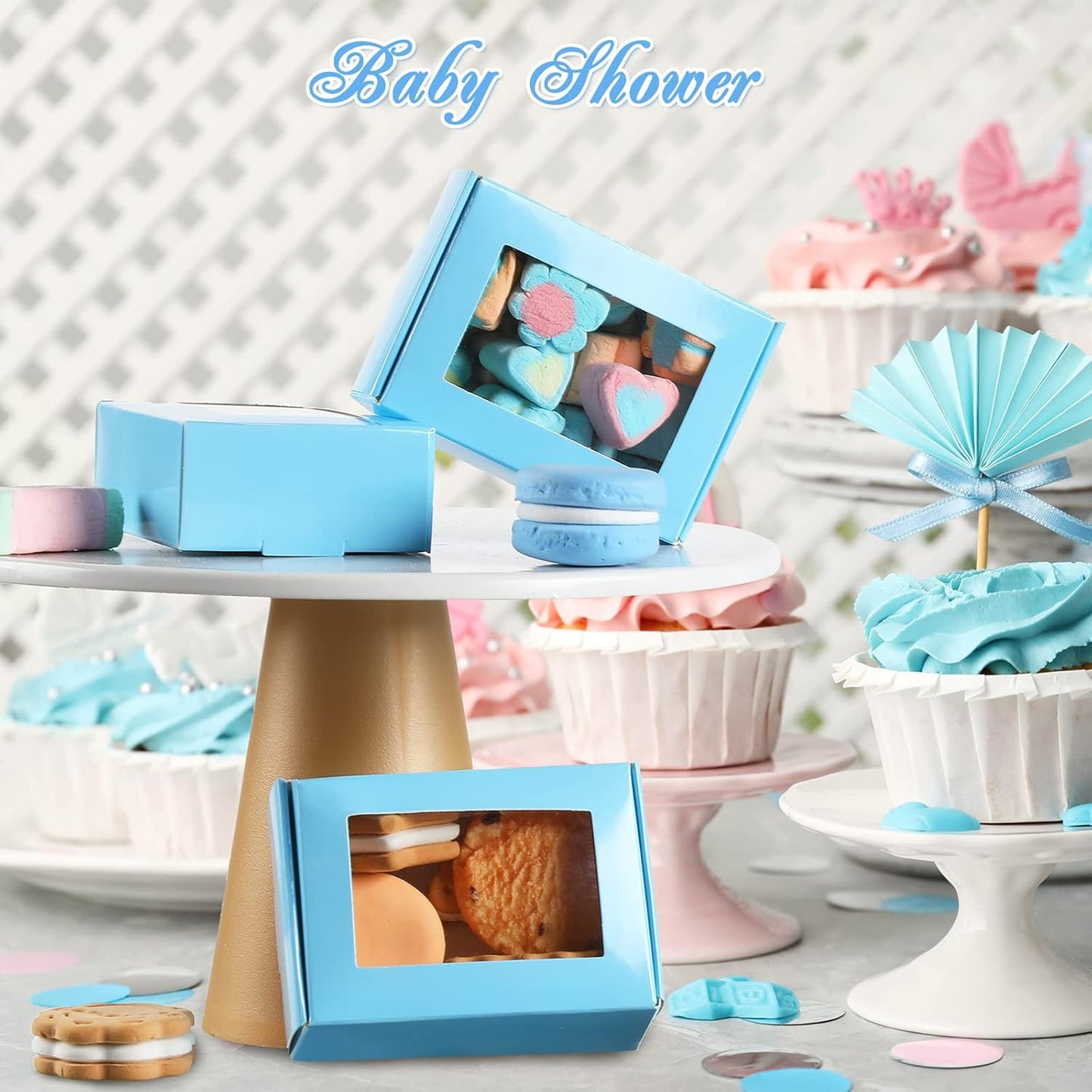 Zonon 30 Pcs Soap Boxes for Homemade Packaging, Mini Kraft Treat Boxes with Window for Bakery Candy Soap Making Gift Packaging(3.5 x 2.4 x 1.2 Inch,Blue)