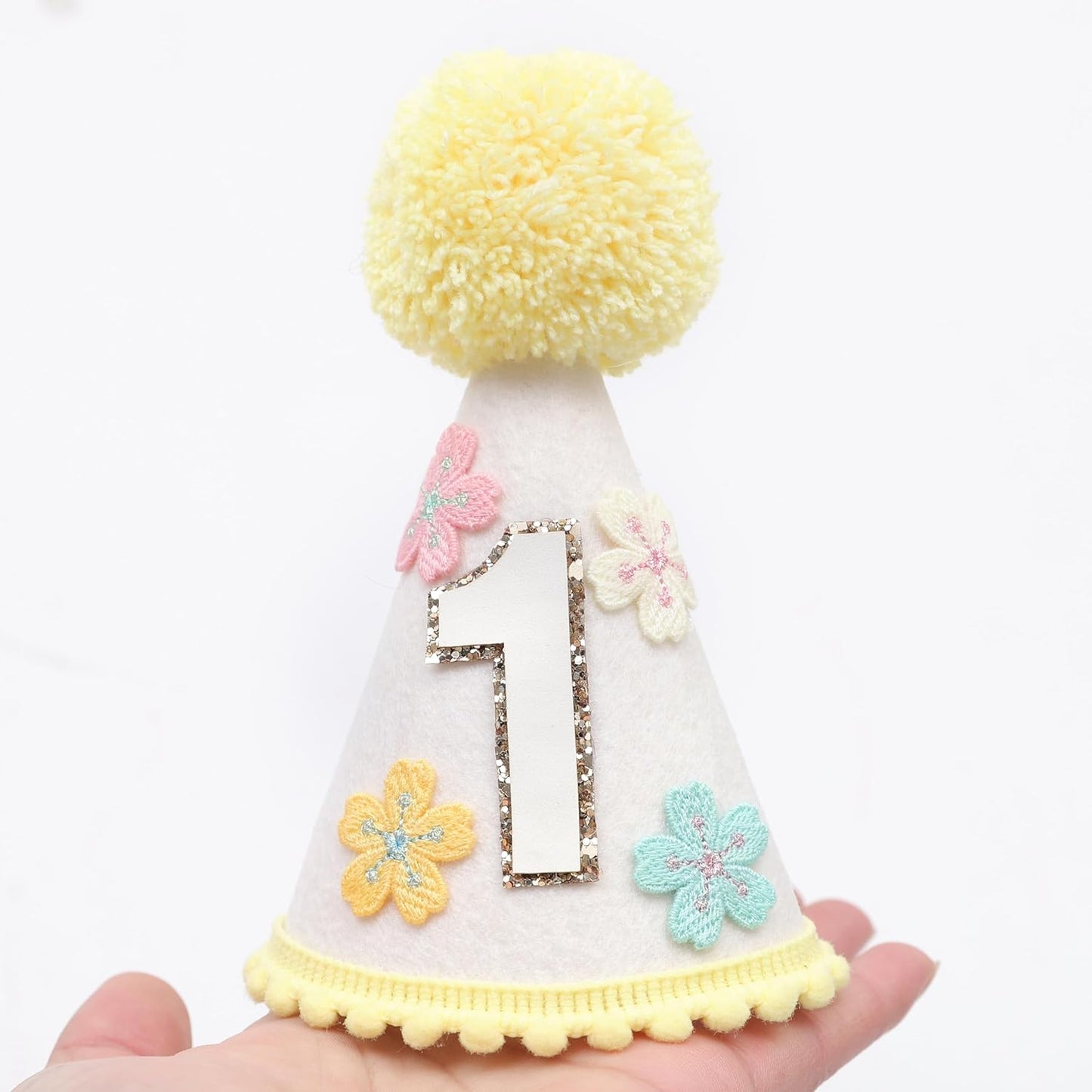 WAUAO Colorful Flower 1st Birthday Cone Hat for Girls - Cute & Adorable Floral Crown, First Birthday Decorations