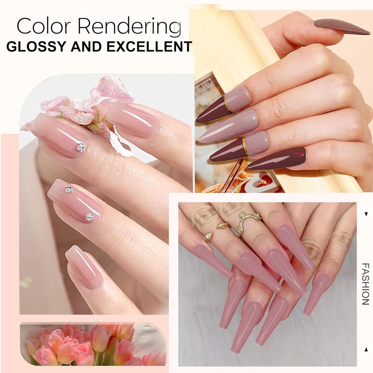 Honey Joy Dip Powder Nail Kit Starter,4 Colors Gentle Nude Brown Pink Neutral Skin Dipping Powder Liquid Set with Base Top Coat for Nail Art Manicure Salon DIY No LED Nail Lamp Needed,Dip-7pcs-07