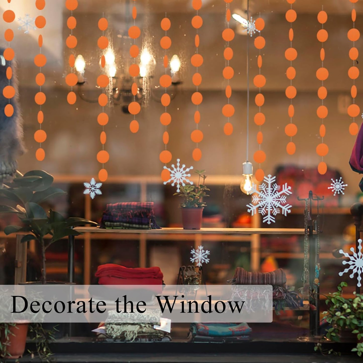 MerryNine Paper Garland 5 Pack, 65 Ft Glitter Paper Garland Circle Dots Hanging Decor, Banner for Baby Shower, Birthday, Nursery Party Decor (Orange)