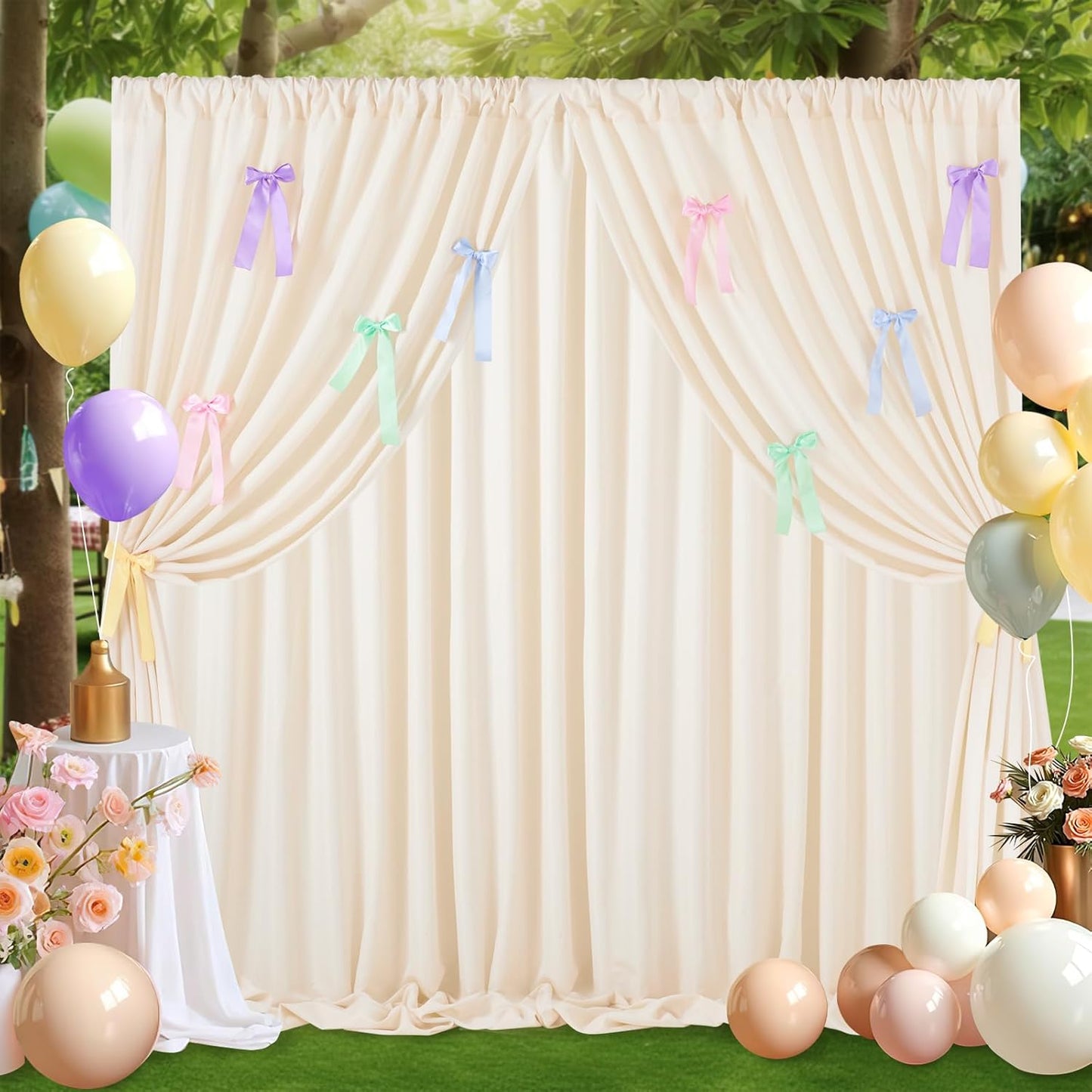 Ivory Backdrop Curtain: 5.8×8ft Backdrop Solid Color Wrinkle Resistant Background - Bridal Shower Wedding Graduation Ceremony Decoration