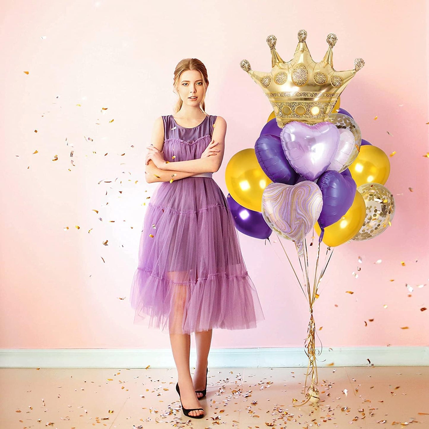 Purple Balloons Birthday Decorations,Gold Crown Princess Foil Balloons Set for Girls Women Party Decorations Baby Shower