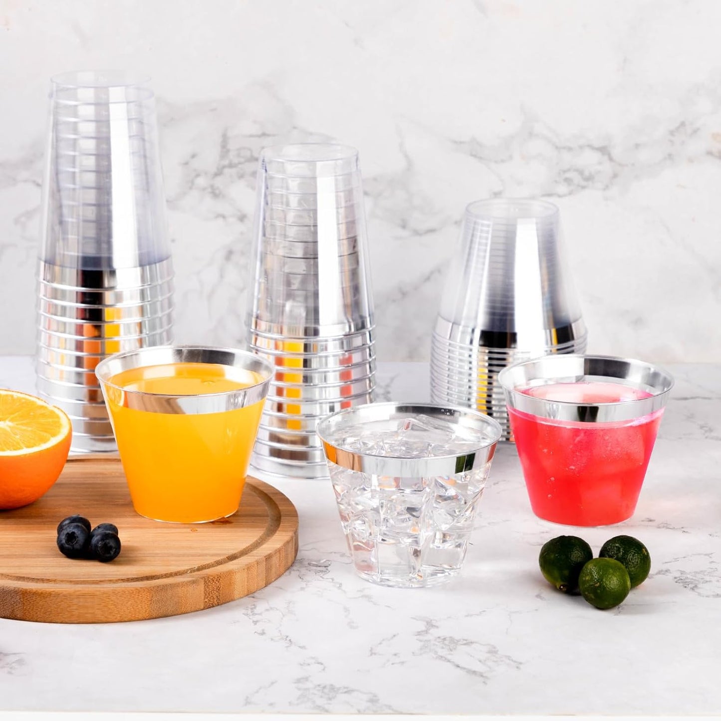 Goodluck 200PCS 12oz Silver Plastic Cups for Party, Disposable Silver Cups, Plastic Cocktail Glasses for Wedding Thanksgiving, Christmas, and Parties