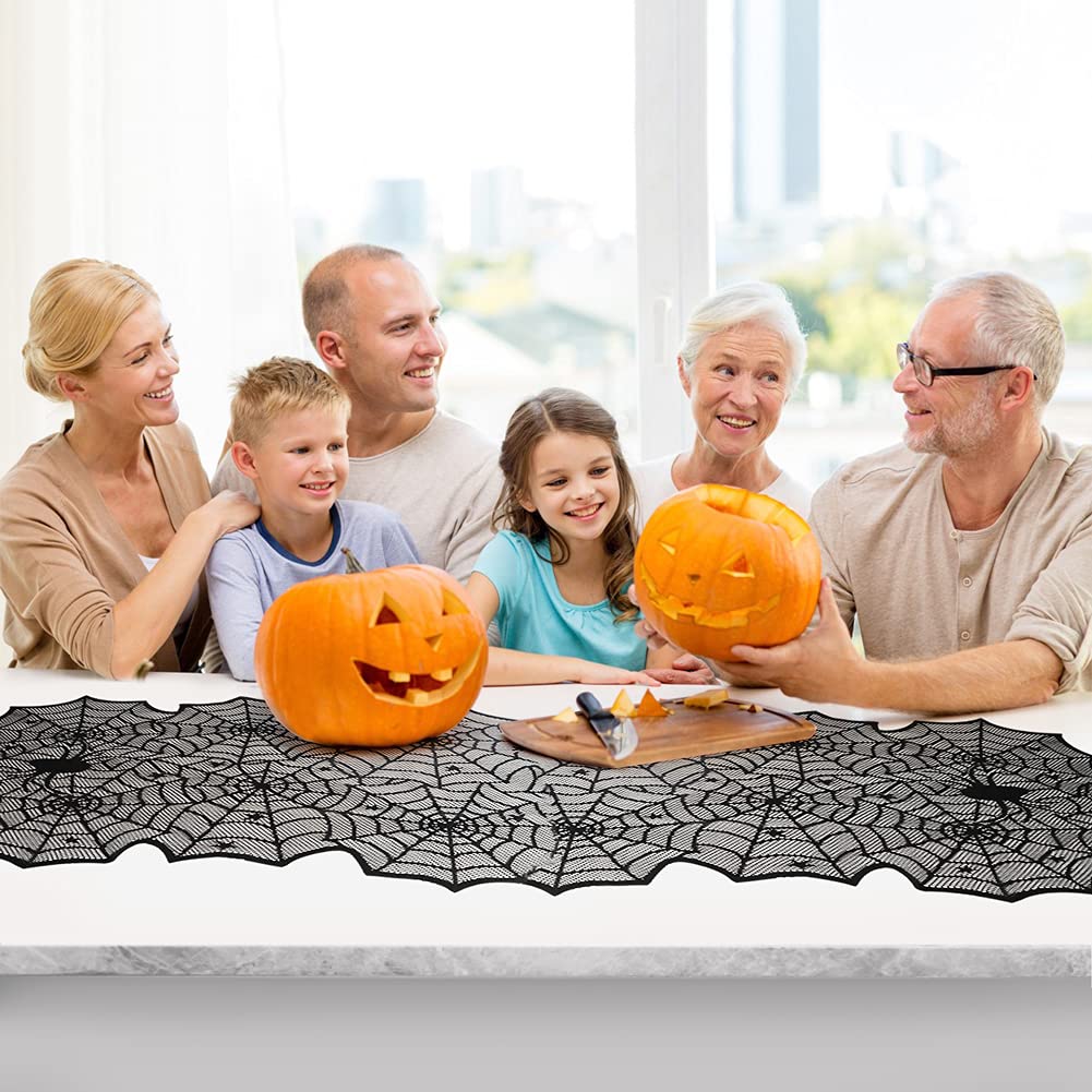 Halloween Table Runner, Black Lace Spider Web Table Runners for Halloween Decor/Party Dinner Table