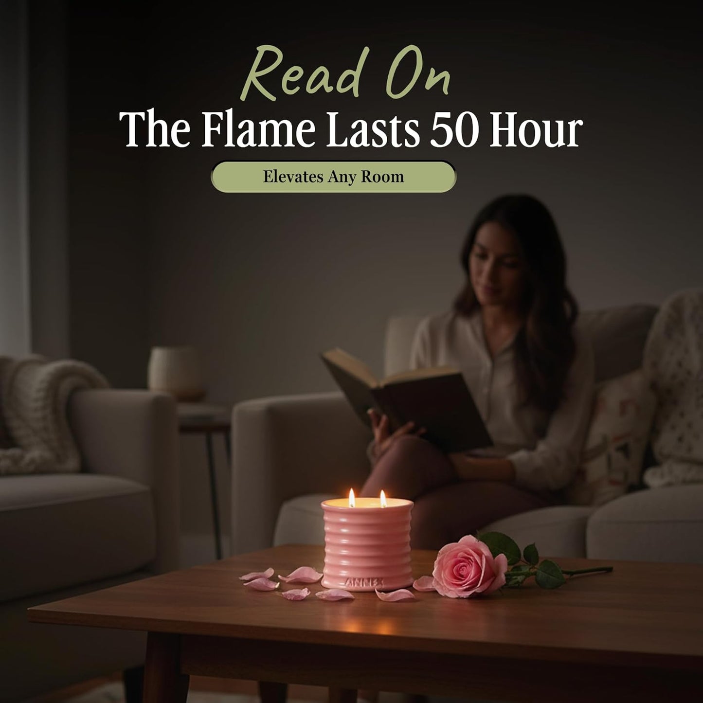 Scented Luxury Candles in Handmade Ceramic Jars, Soy Wax | Canal Rose β Rose Bud & Oud Scented, Large Candle | Non Toxic, 2 Wicks, Reusable Big Pink Jar | Natural Spring Aromatherapy for Women & Men