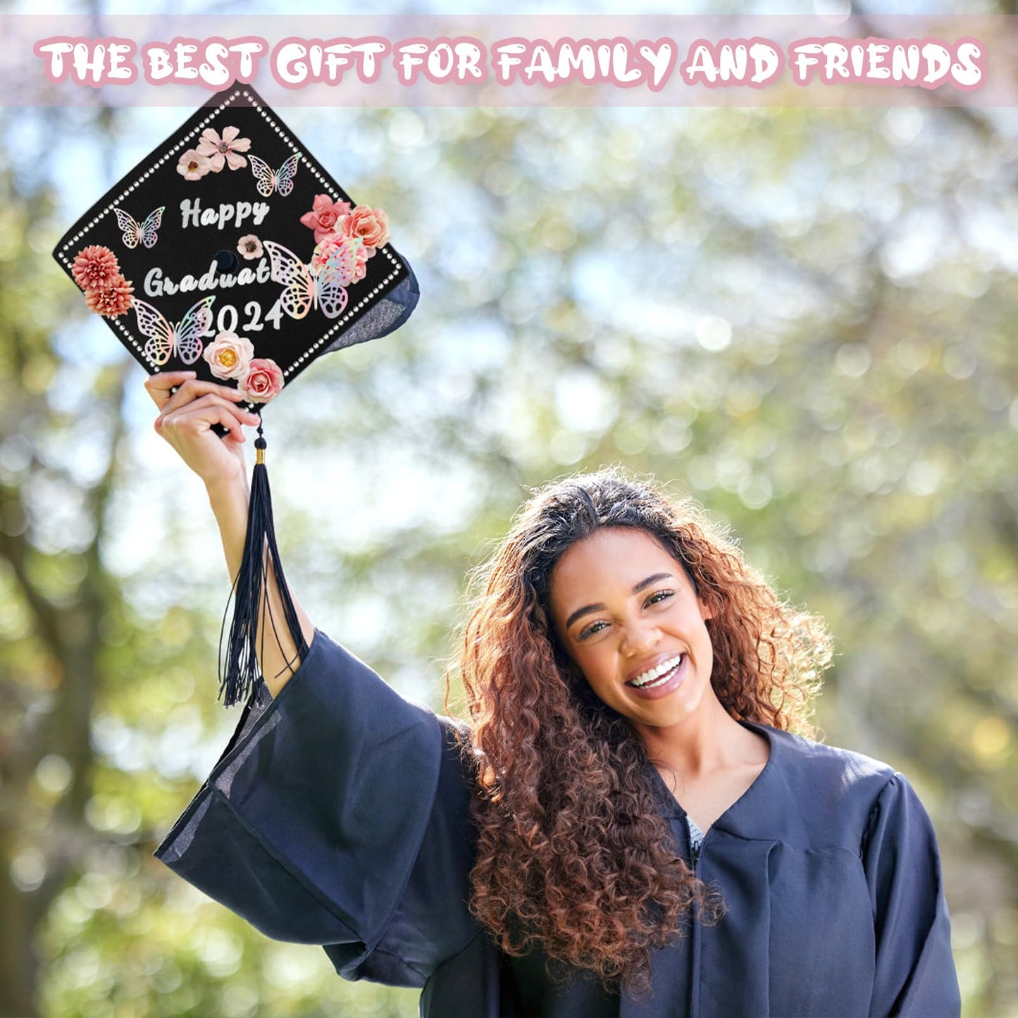 ZYNERY Graduation Cap Decorations Kit, Grad Cap Decorations Includes Glitter Paper 3D Butterfly