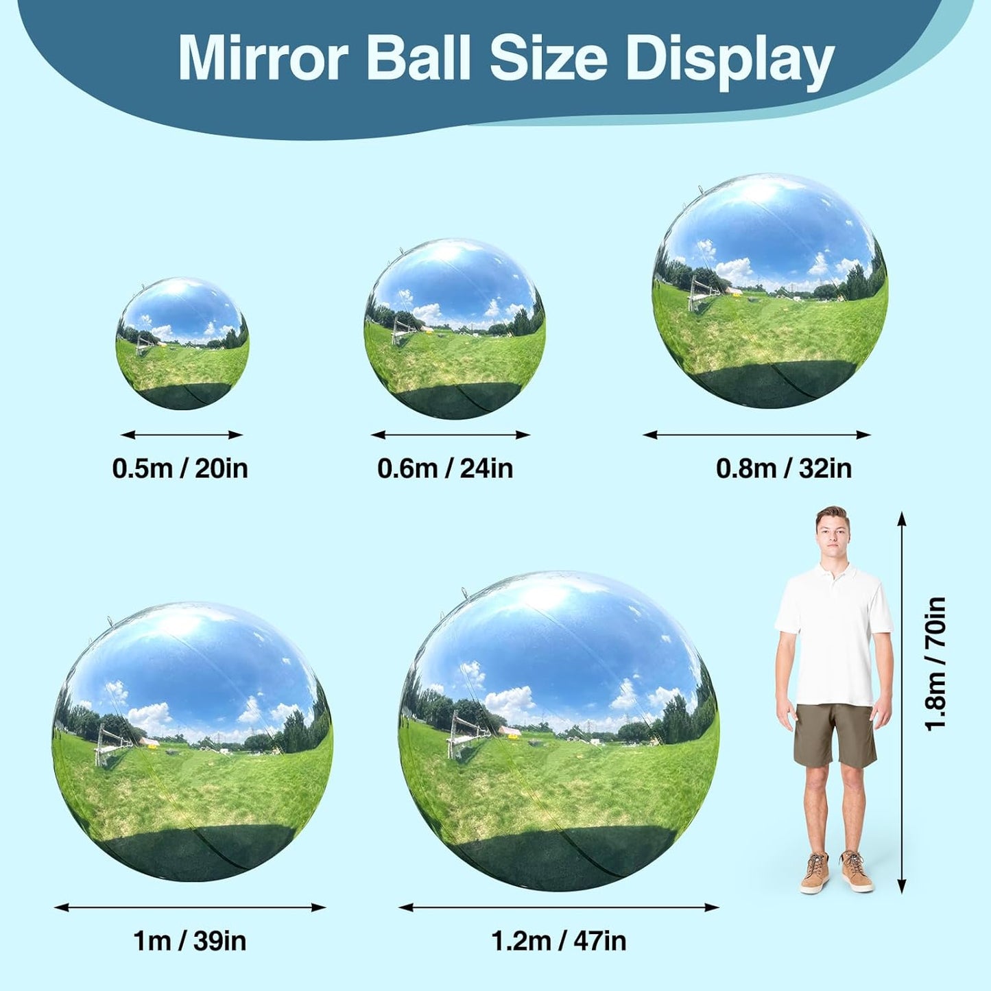 2PCS 31.5in Silver Inflatable Mirror Ball, Big Shinny Balls Reusable Large PVC Disco Ball Balloon for Large Event Decoration, Party, Concerts, Stage, Wedding Decor, Without Air Pump