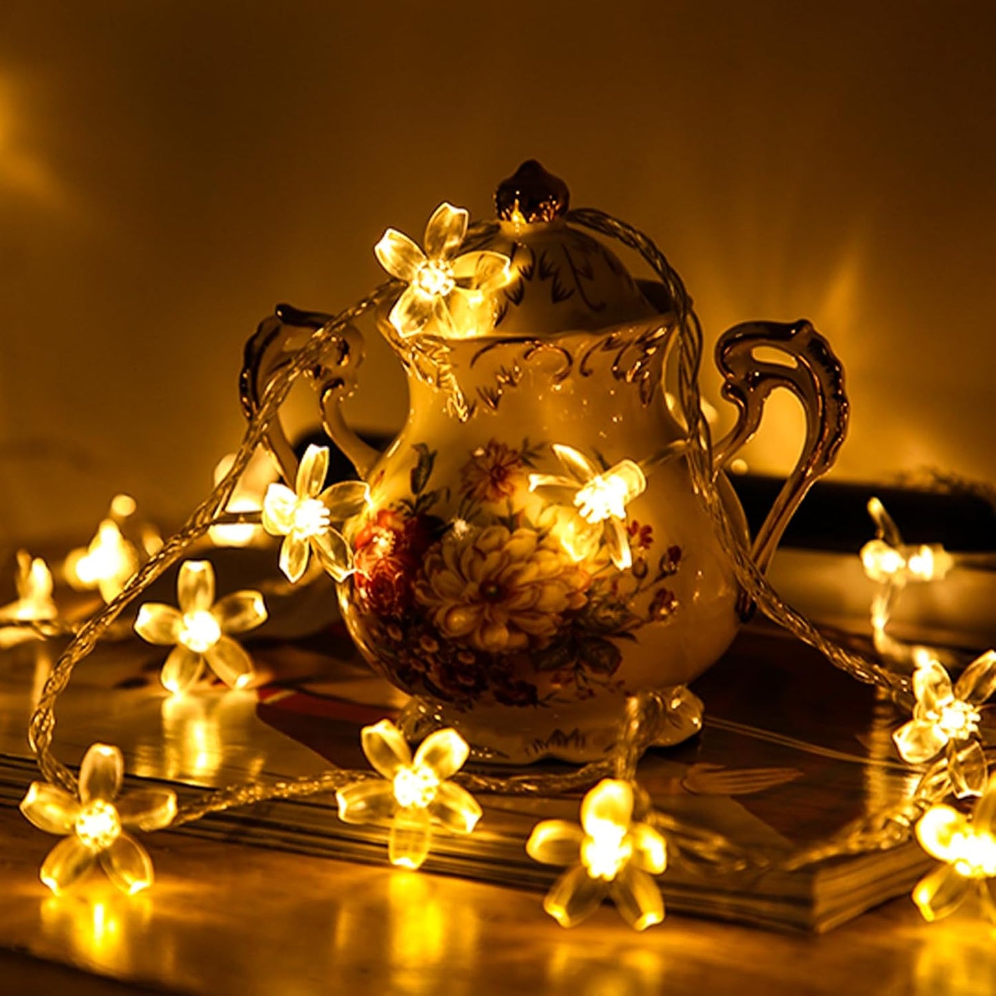 Decorative Flower String Lights for Bedroom, Battery Operated & USB Plug in 10 FT 30 LED Cute Fairy Cherry Blossom Floral Lamps Indoor Outdoor Christmas Holiday Hanging Vine Decorations (Warm White)