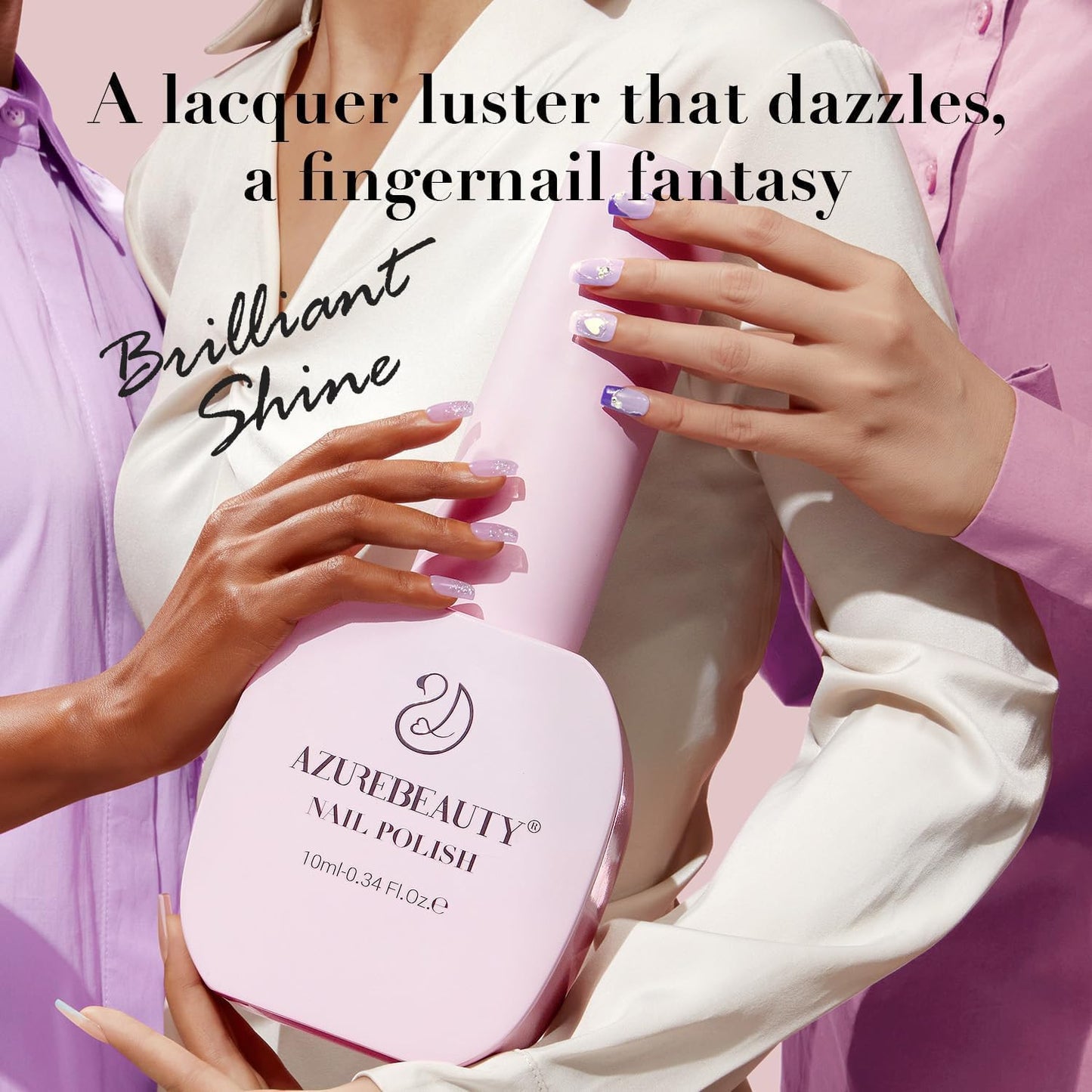 AZUREBEAUTY Nail Polish Set Fast Drying Glitter Pink Purple Spring Summer 4 Colors Lilac Nail Polish Natural Nail Lacquer Fingernail Kit with Top Coat DIY Salon Home