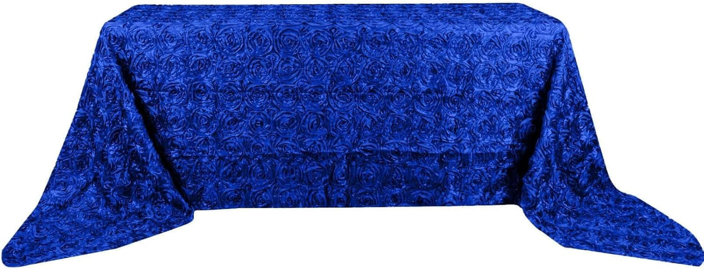 Efavormart 90"x156" Wholesale Rectangle Table Cover Royal Blue Grandiose Rosette 3D Satin Tablecloth for Wedding Party Event