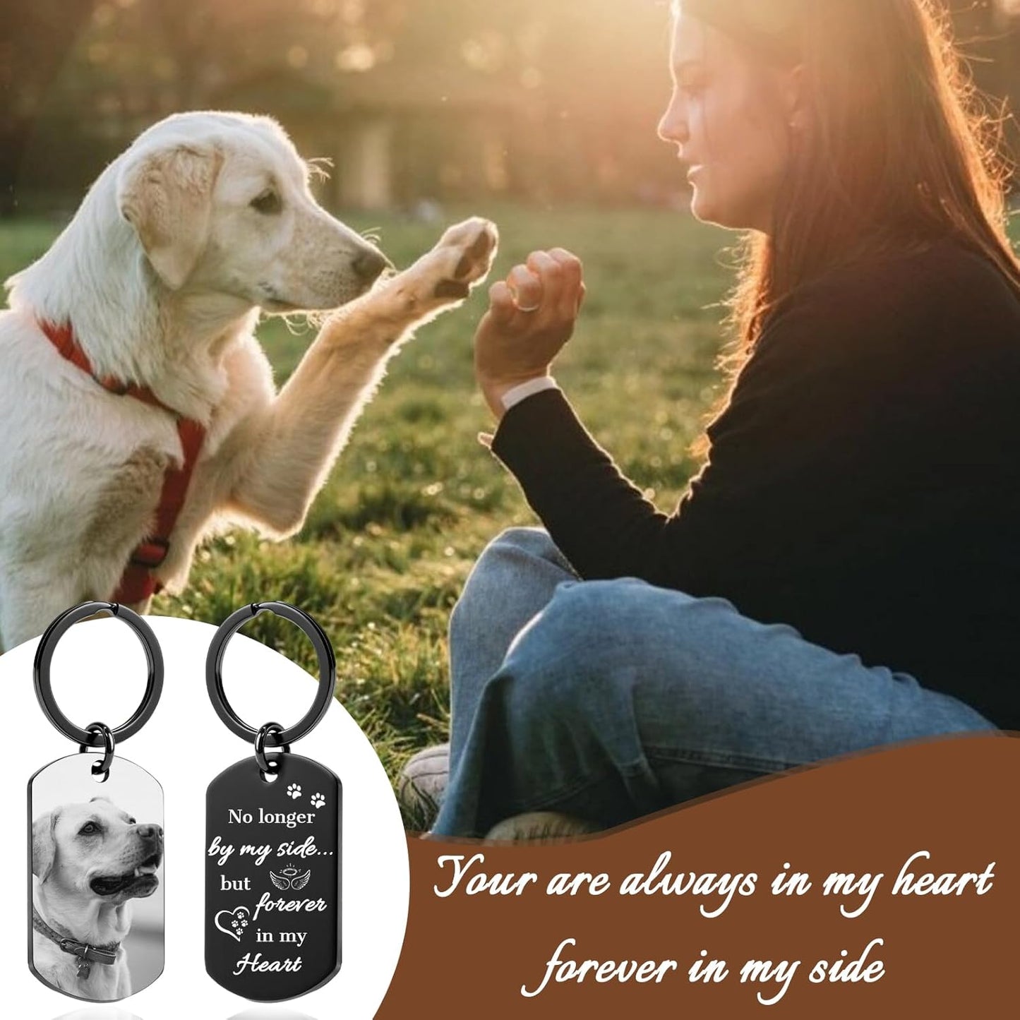 Custom Dog Memorial Photo Keychain Personalized Sympathy Gifts for Loss of Dog Memorial Passing Away Gifts for Dog Cat Lovers (01-Black)