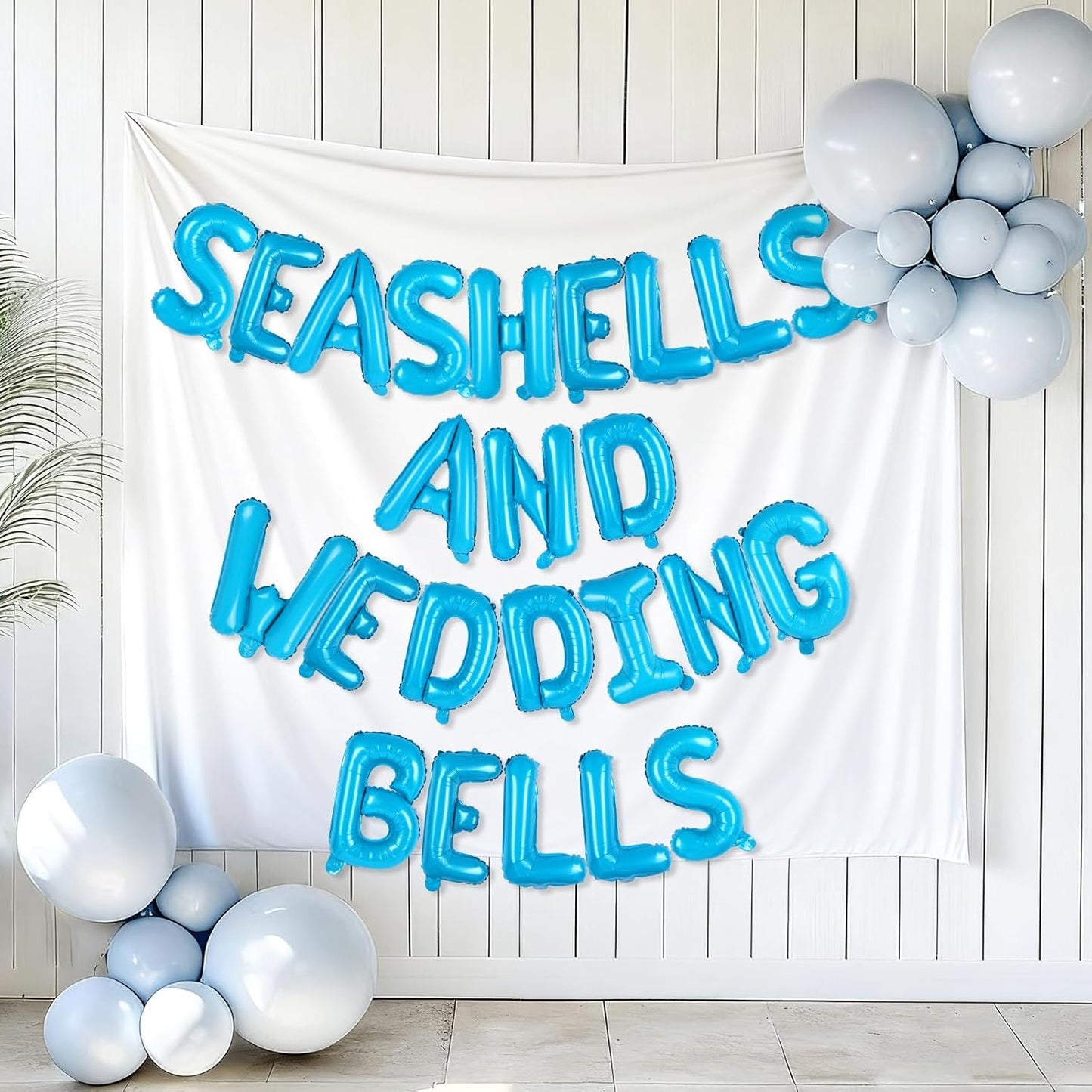 Seashells and Wedding Bells Balloon Banner Bachelorette Party Decorations Blue Alphabet Letter Foil Balloons with Straw for Beach Last Toast on the Coast Bridal Shower Decorations