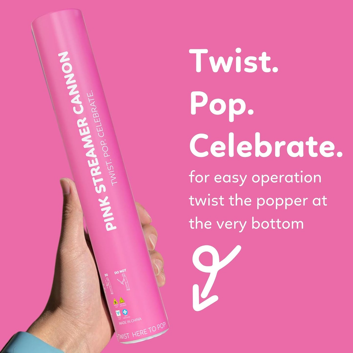 Pink Streamer Cannon Poppers | 2 Pack | Biodegradable Pink Streamers | TUR Party Supplies | Up to 25ft | Giant (12โ) | Party Poppers for Graduation, Birthdays, and Bachelorette & Princess Parties