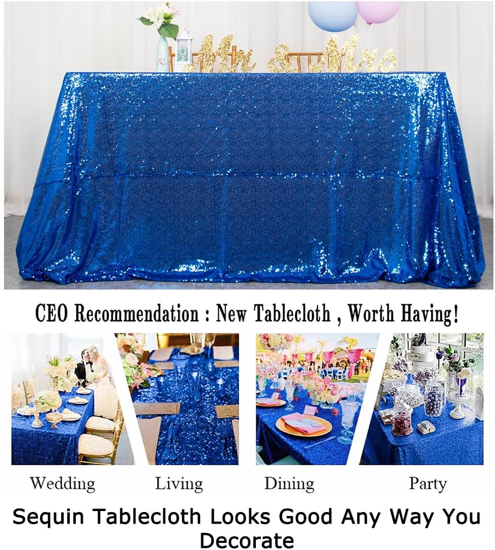 ShinyBeauty Royal Blue Table Cloths for Party 2 Packs, 72X72 Inch Sequin Table Cloth Square Shimmer Tablecloth Overlay Blue Tablecloths Rectangular for Wedding, Birthday Tables