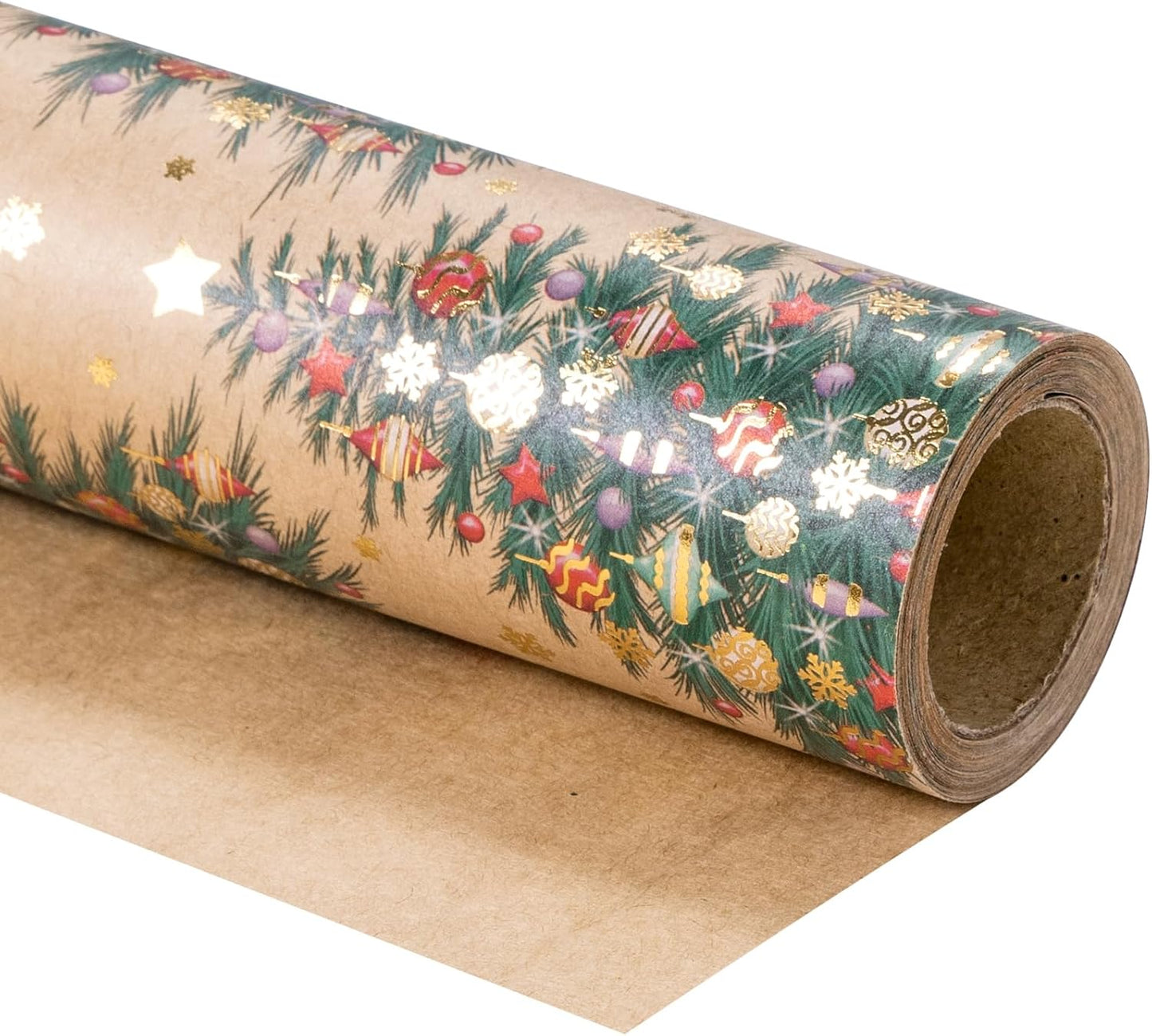 RUSPEPA Kraft Christmas Wrapping Paper Roll, Mini Roll, Gold Foil Christmas Tree Design, Elegent Kraft Gift Wrap Paper Great for Xmas Gifts, Winter and Holidays, 17 Inches X 16.4 Feet