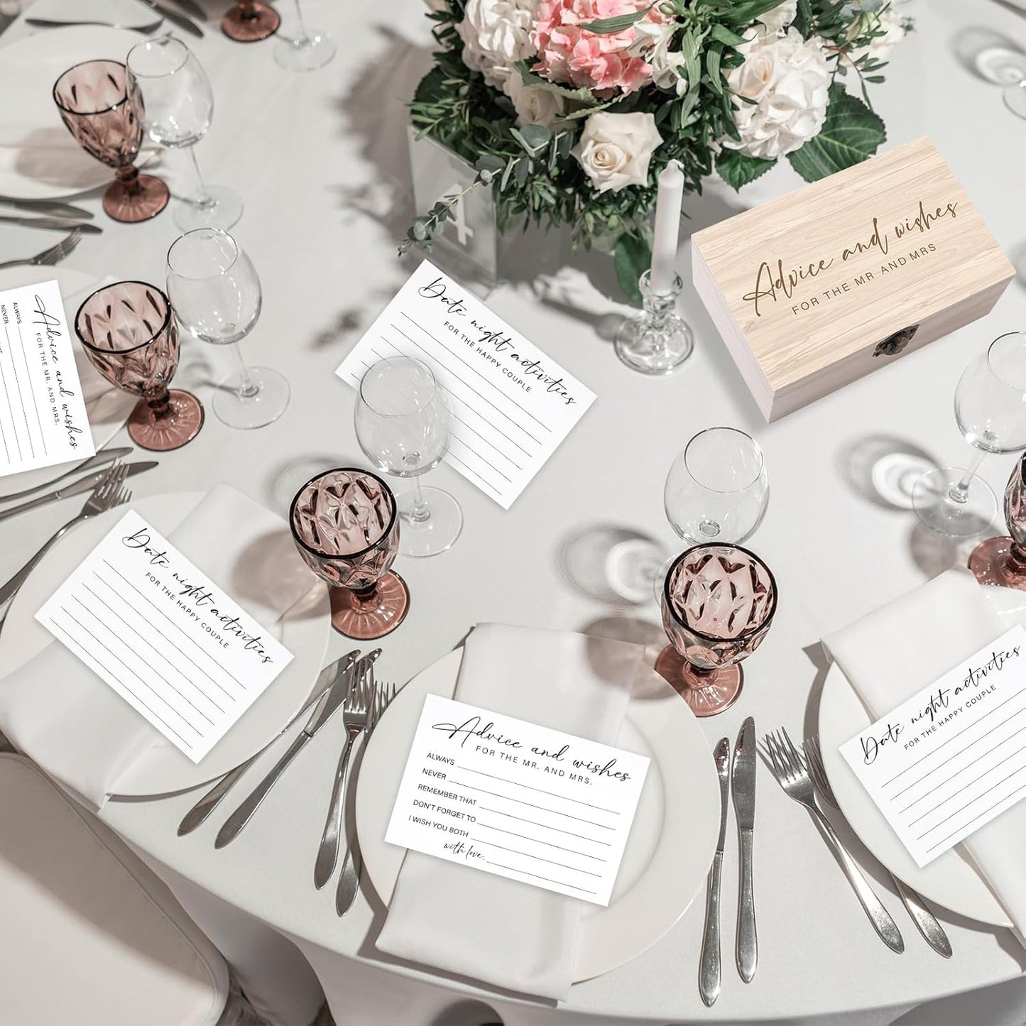 85 Pcs Advice and Wishes Cards Wooden Box Set for The Mr and Mrs,White Advice and Wishes Cards with Black Pen for the Bride and Groom,Bridal Shower,Wedding Party Game Decorations Supplies