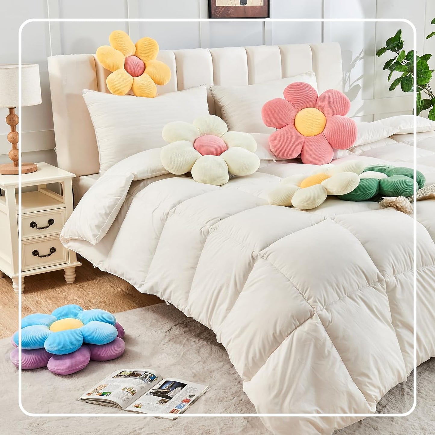 Sage Green Flower Pillow, 14.9" Cute Flower Shaped Floor Pillow, Aesthetic Floral Plush Daisy Decorative Throw Pillows for Bed Sofa Couch