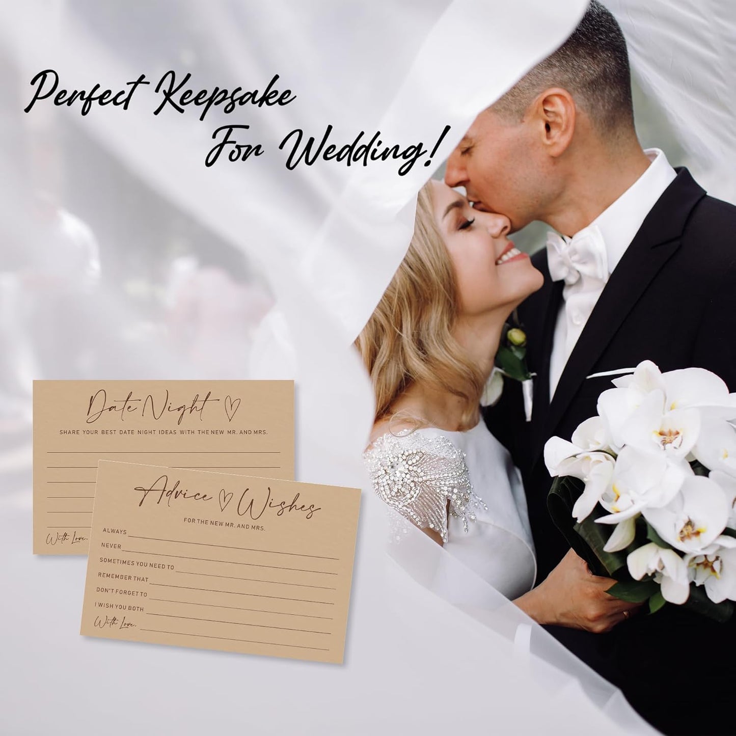 Advice & Wishes Card Set - Minimalism Brown - 15 Advice & Wishes Cards & 15 Date Night Cards Cards For New Couple, Newlyweds, Engagement, Wedding Party Favor & Supplies - B03