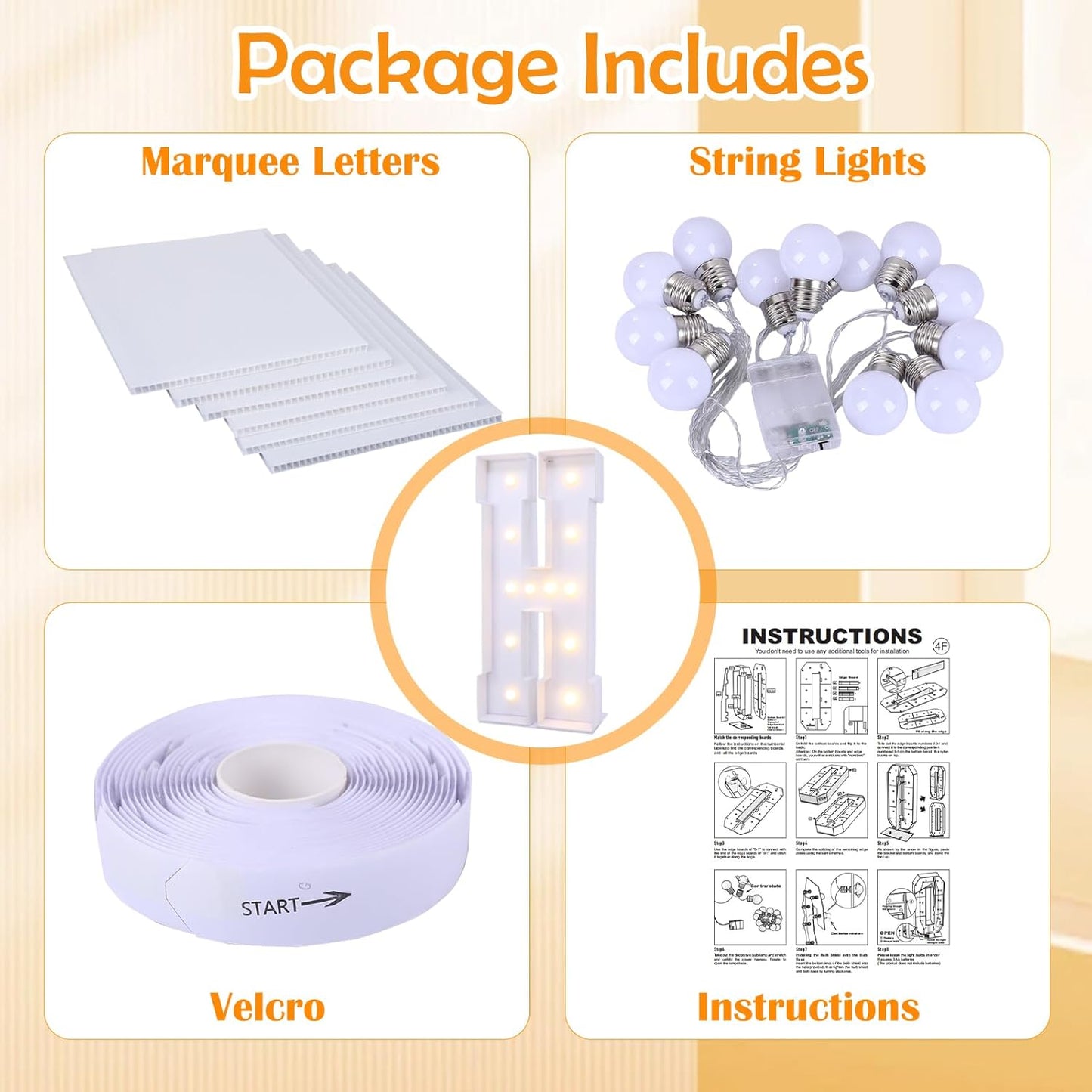 4ft Marquee for Letters, Large Light up Letters, Multifunctional 4ft Light up Letters Marquee for Party Decorations, Letter Balloons, Wedding Decor, Proposal Decorations (Letters H)