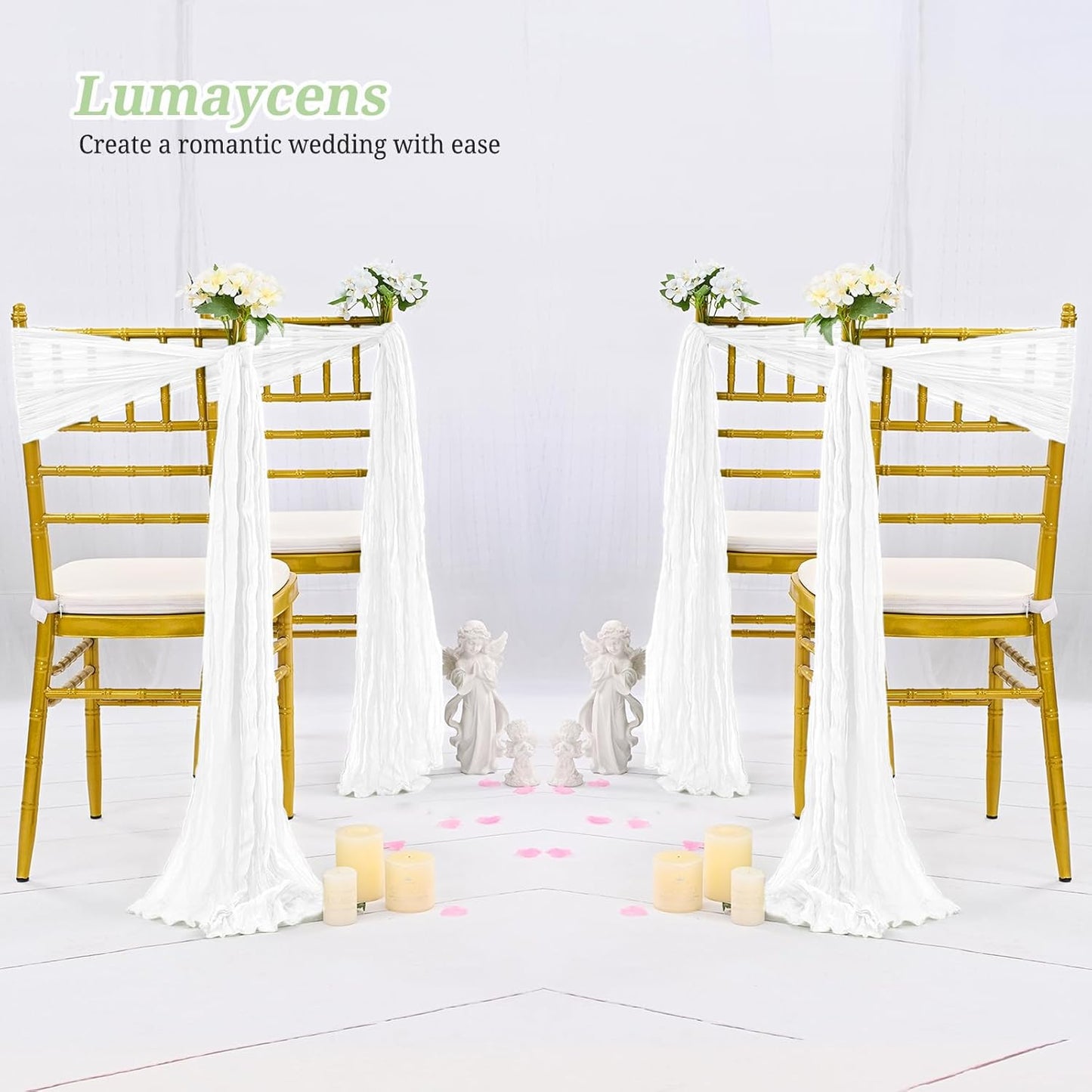 50 PCS Cheesecloth Chair Sashes Bows Wedding Aisle Decorations Chair Ribbon Ties Back Sash for Wedding Party Events Banquet Chair Cover Decoration (White)