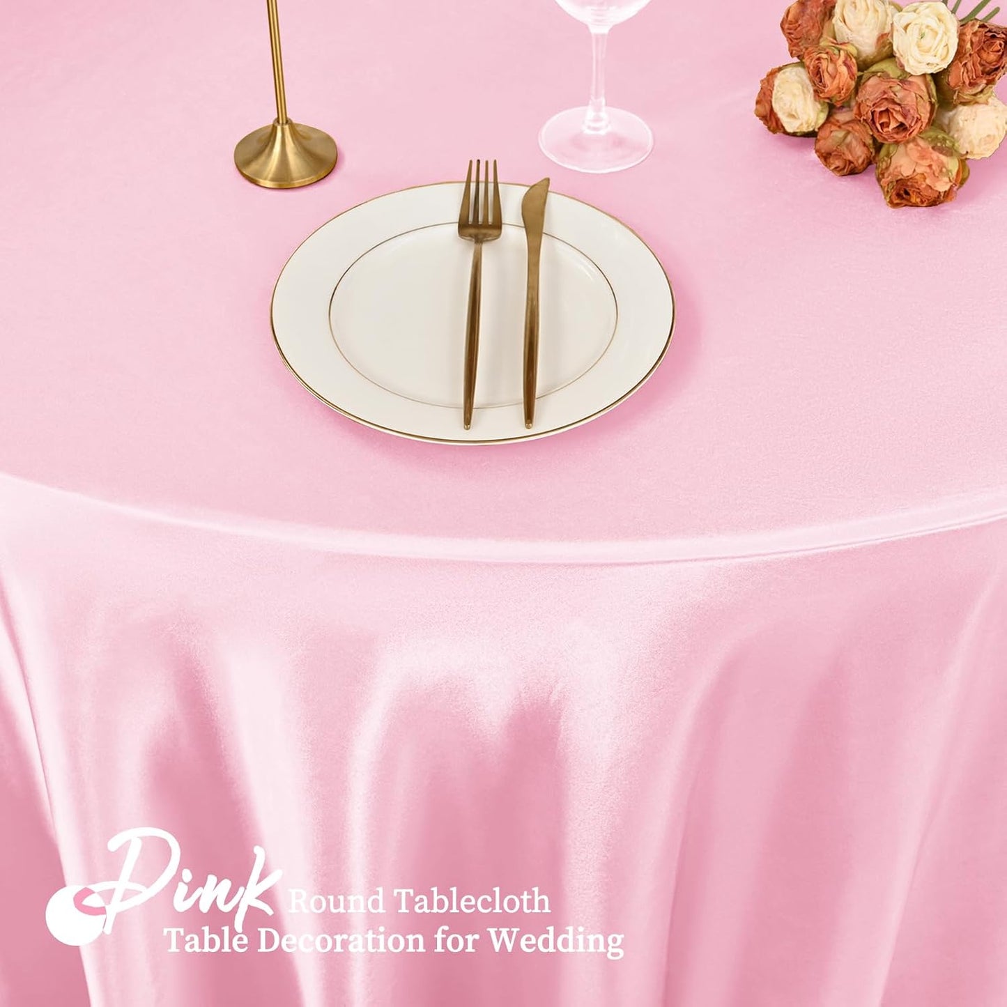 fani 12 Pack 108 Inch Light Pink Satin Tablecloth - Silky Round Tablecloth Overlay Smooth Fabric Table Cover, Bright Table Decoration for Wedding Party Banquet Events Restaurant Kitchen Dining