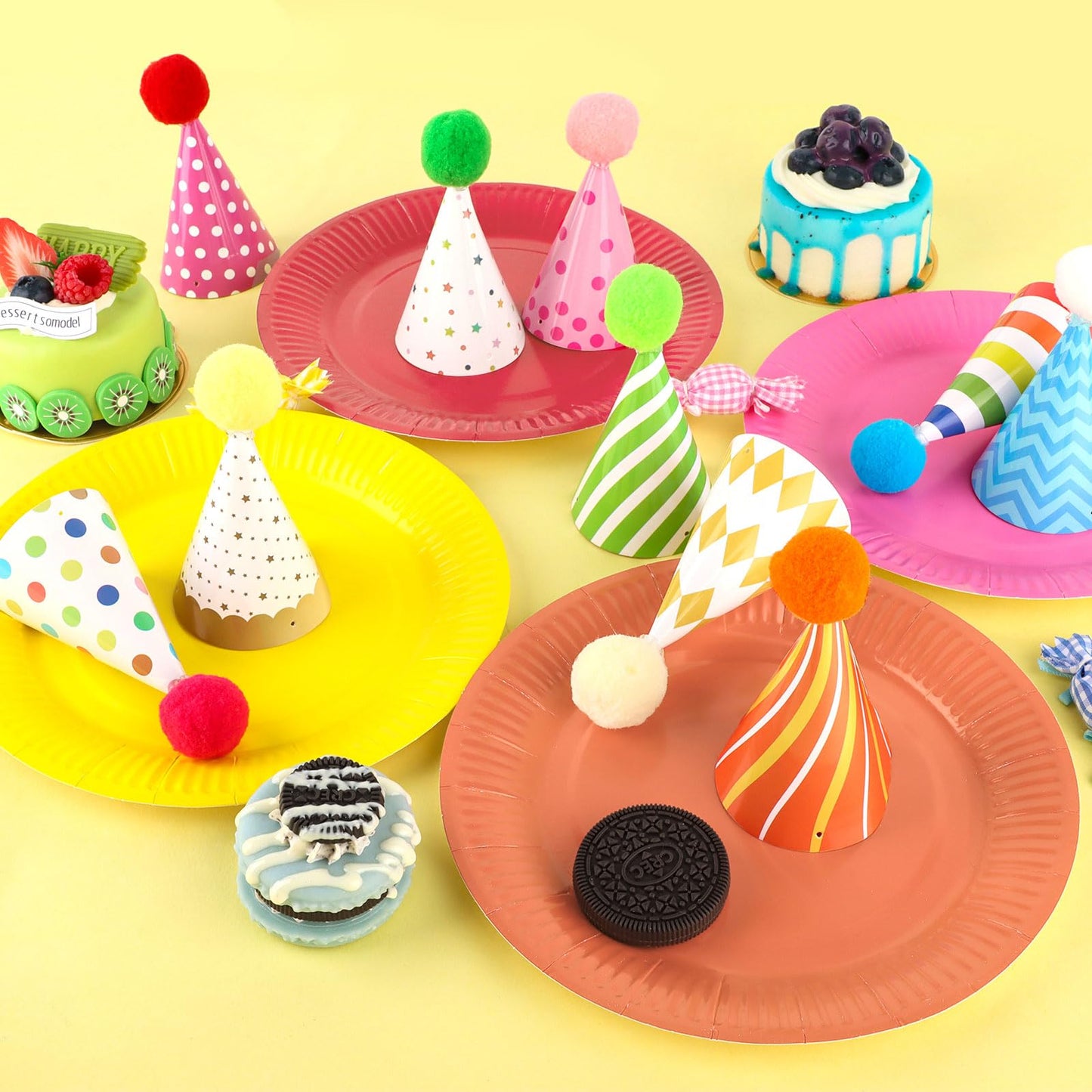 Atiloy 10 PCS Colorful Mini Party Hats for Stuffed Animals Lovely Paper Cone Tiny Birthday Hats for