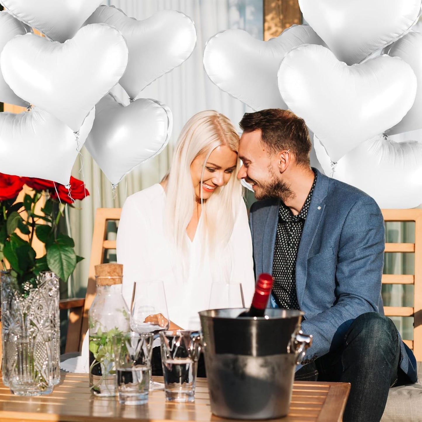 24 Inch White Heart Balloons, Heart Shaped Foil Balloons, White Wedding Helium Balloon for Valentines Day Bridal Shower Anniversary Wedding Birthday Party Decorations