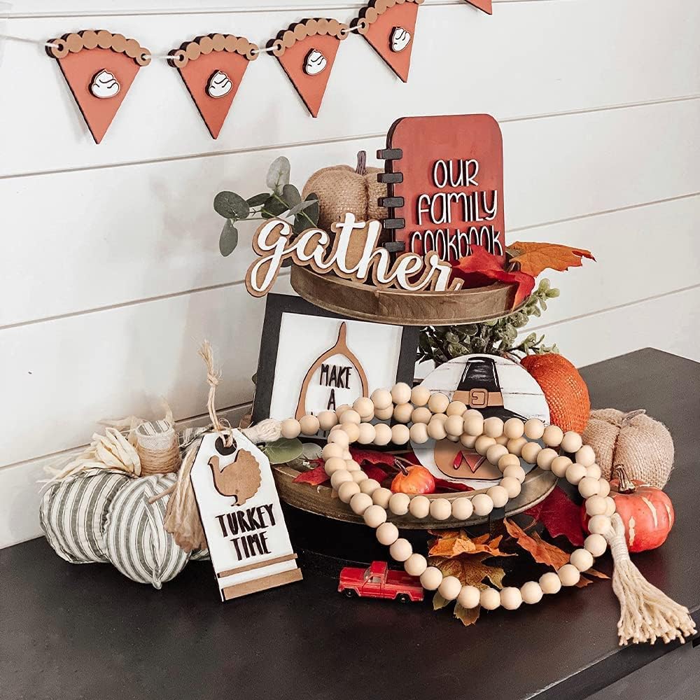 DECORKEY Wooden Beads, 58 Inch Farmhouse Wood Beads Garland for Boho Decor with Tassels, Rustic Country Decor for Coffee Table, Home, Living Room, Bedroom