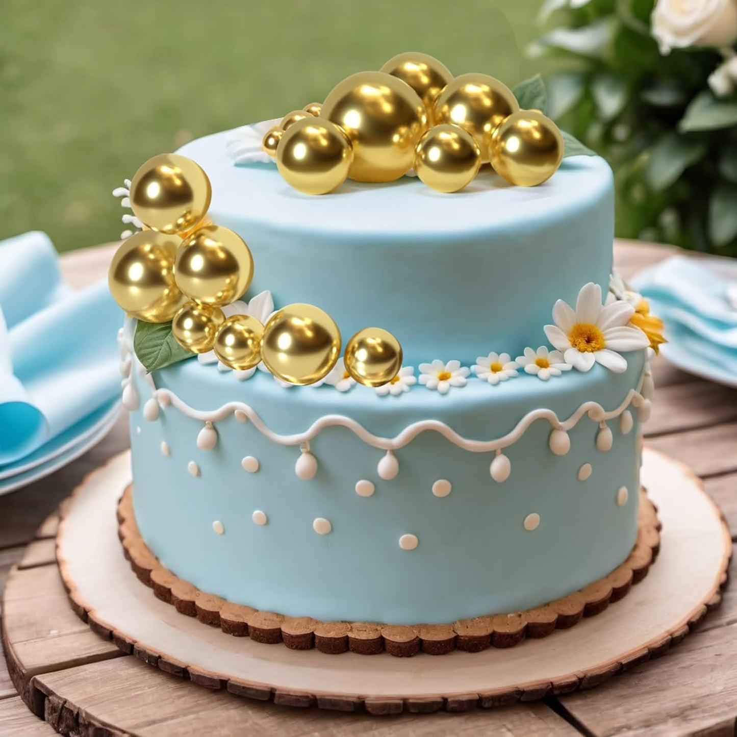 ASTARON 20 Pcs Ball Cake Topper Decorations Mini Balloons Cake Topper Sticks Gold Cake Picks Cake Balls for Graduation Wedding Birthday Cake Decorations