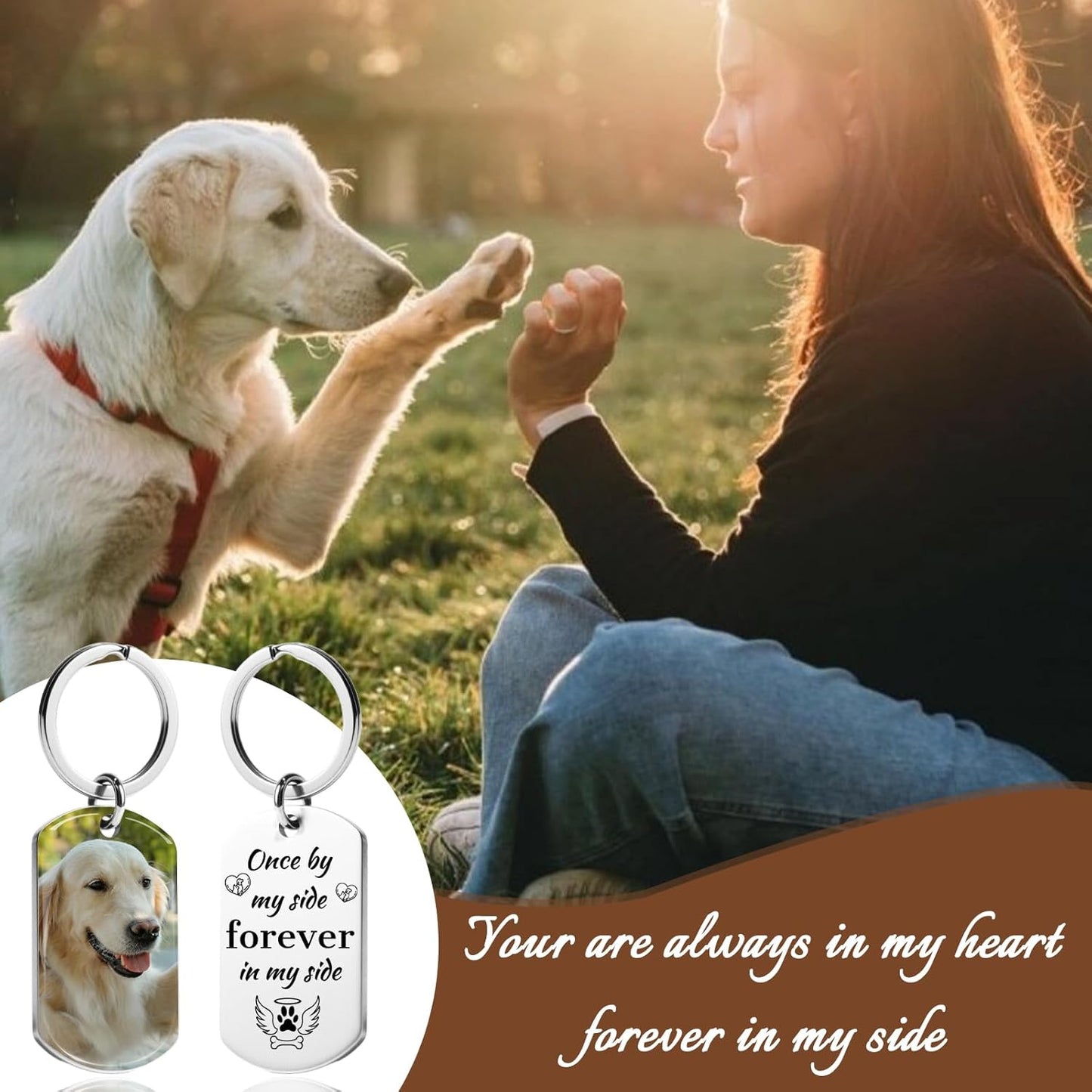 Custom Dog Memorial Photo Keychain Personalized Sympathy Gifts for Loss of Dog Memorial Passing Away Gifts for Dog Cat Lovers (03-Silver)