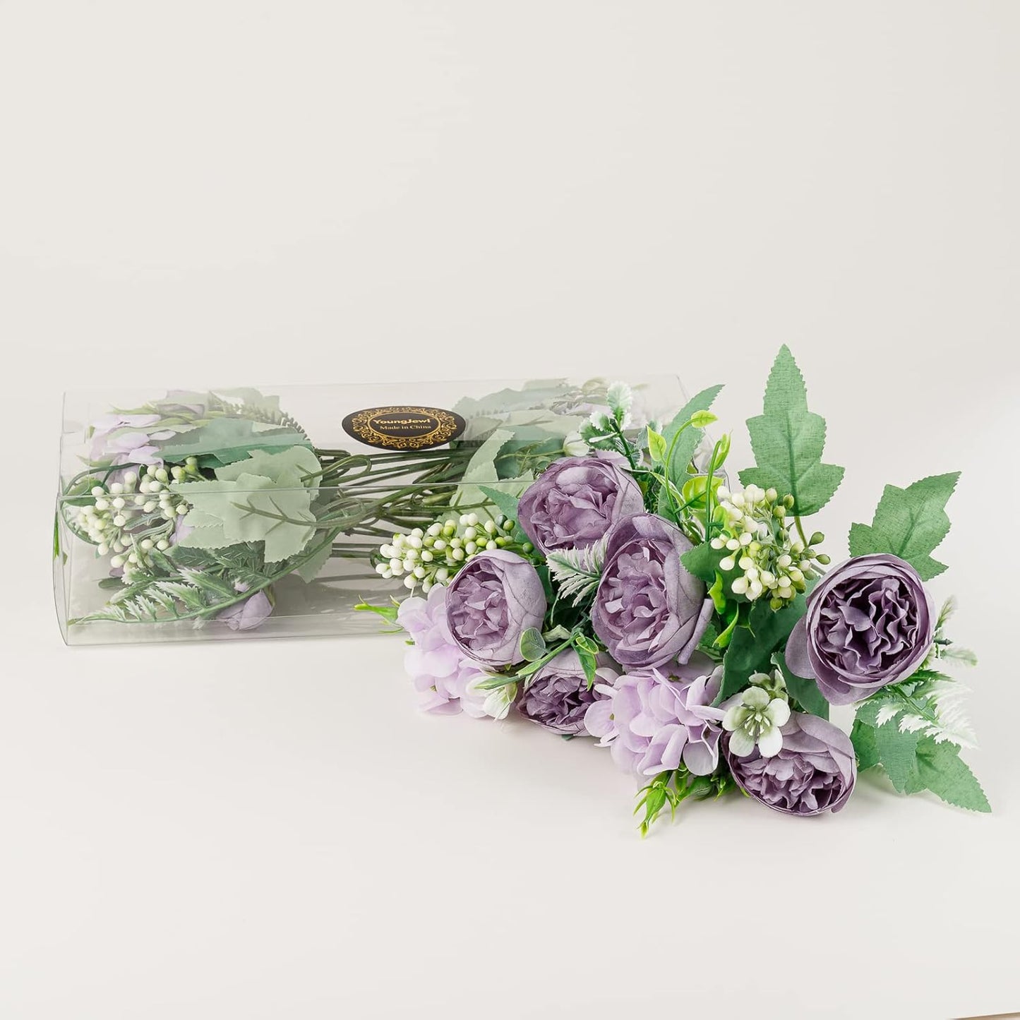 Artificial Flowers Fake Peony Silk Mini Plastic Bridal Flowers for DIY Wedding Bouquets Home Decorations 4 Packs(Light Yellow)