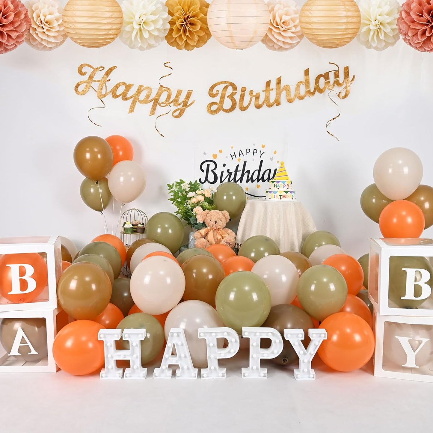 Sage Green Brown Balloon, 60 Packs 12 Inch Brown Beige Jungle Safari Wild Woodland Balloon, Olive Green Orange Balloons for Birthday Thanksgiving Harvest Festivals Fall Party Decorations