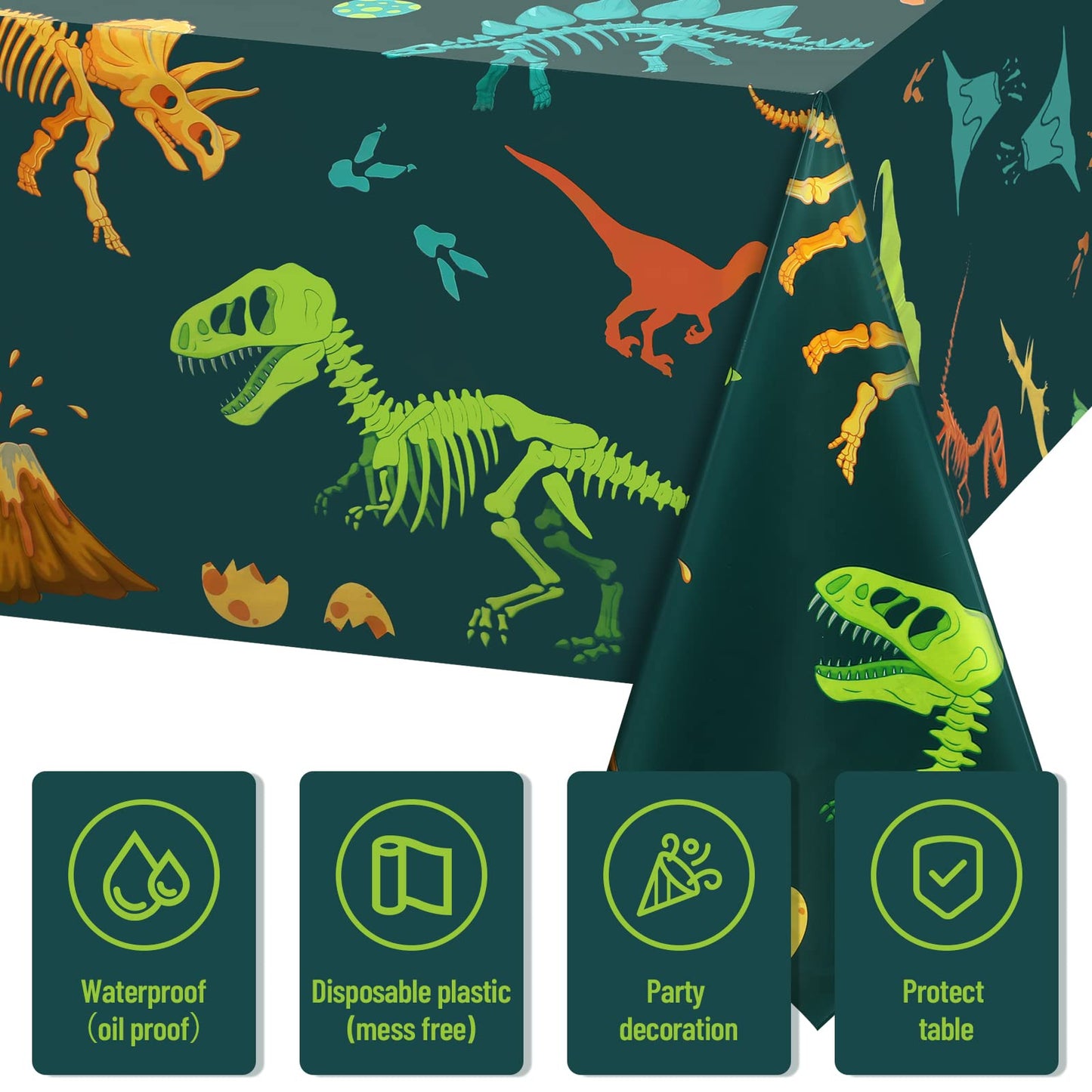 Tudomro 3 Pcs Dinosaur Party Tablecloth Plastic Disposable for Birthday