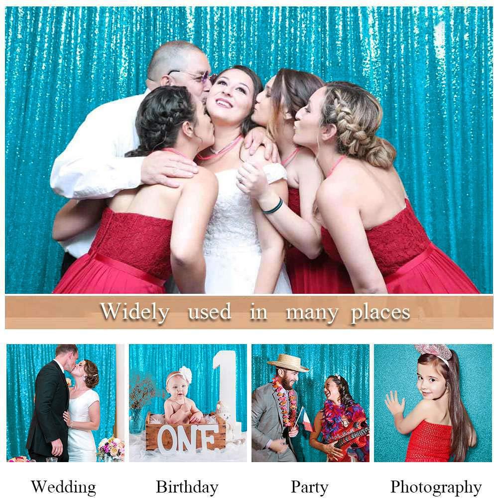 ShinyBeauty Sequin Curtains 4 Panels - Aqua Blue Shimmer Backdrop for Mermaid Parties & Baby Showers Shimmer Fabric Backdrops(2FTx8FT, Turquoise)