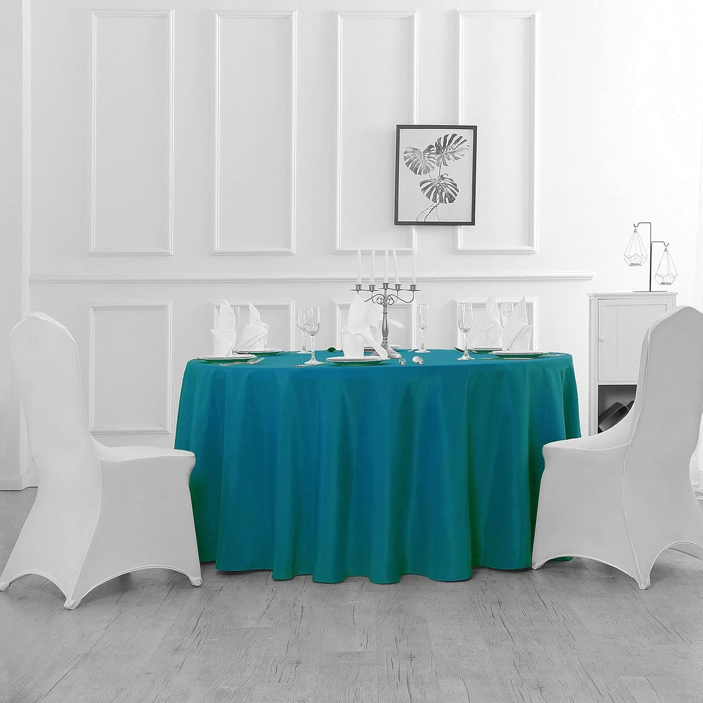 108 inch Round Tablecloth Washable Polyester Table Cloth Decorative Table Cover for Wedding Party Dining Banquet(108 inch, Caribbean Blue)