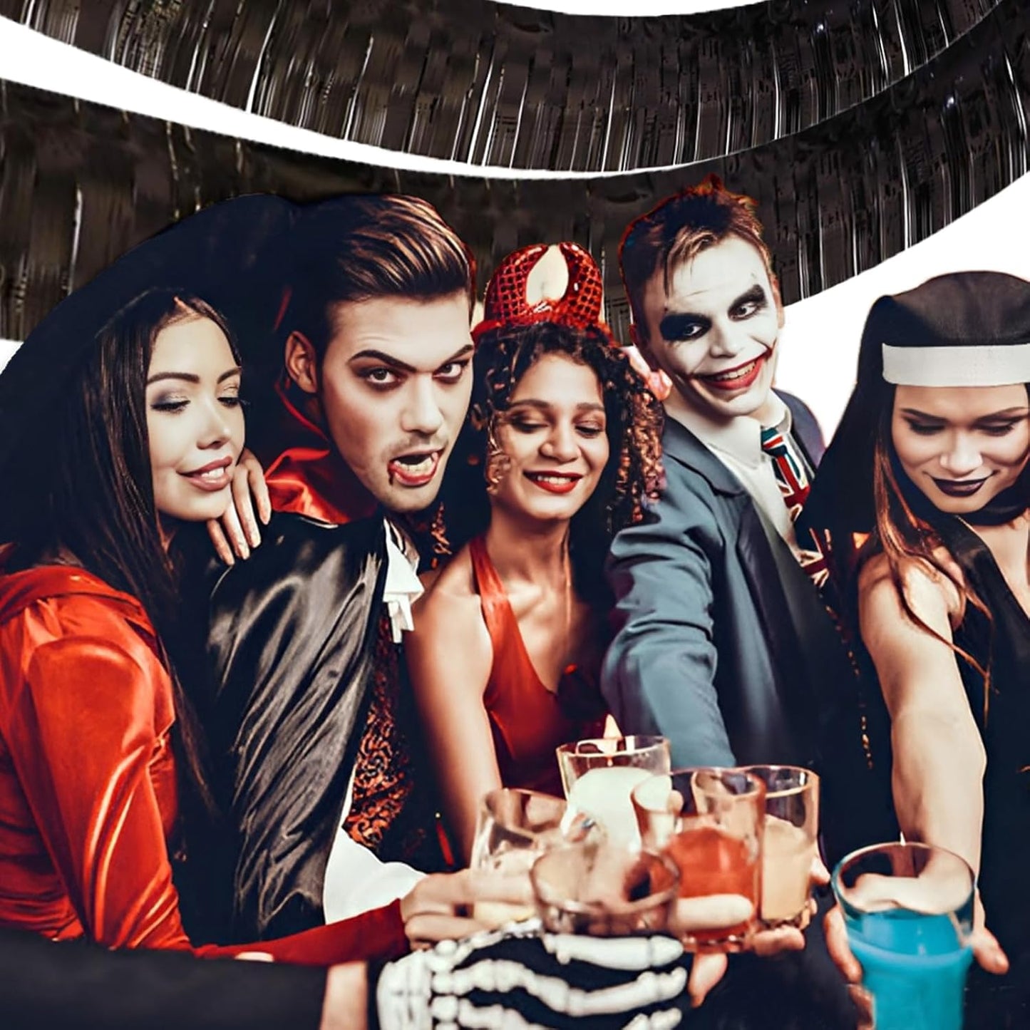 Black Foil Fringe Garland 10FT 6packs, Metallic Foil Tinsel Fringe Banners for Parade Float Decorations Wedding, Birthday Party Graduation (six Black)