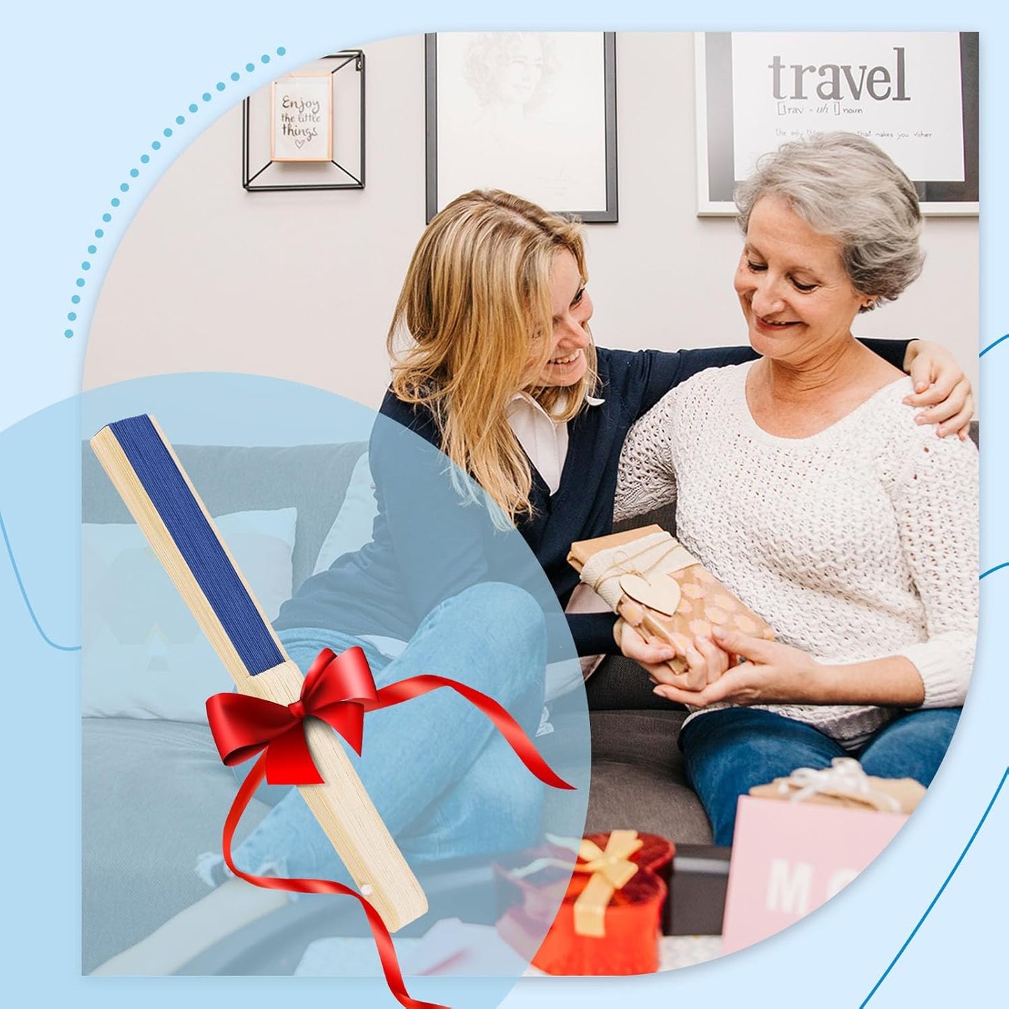 JOHOUSE 12 Pcs Paper Folding Hand Fans, 8.3 Inch Dark Blue Paper Fans Handheld for Wedding, Outdoor Party Favors, Baby Shower Decorations, Photography Prop