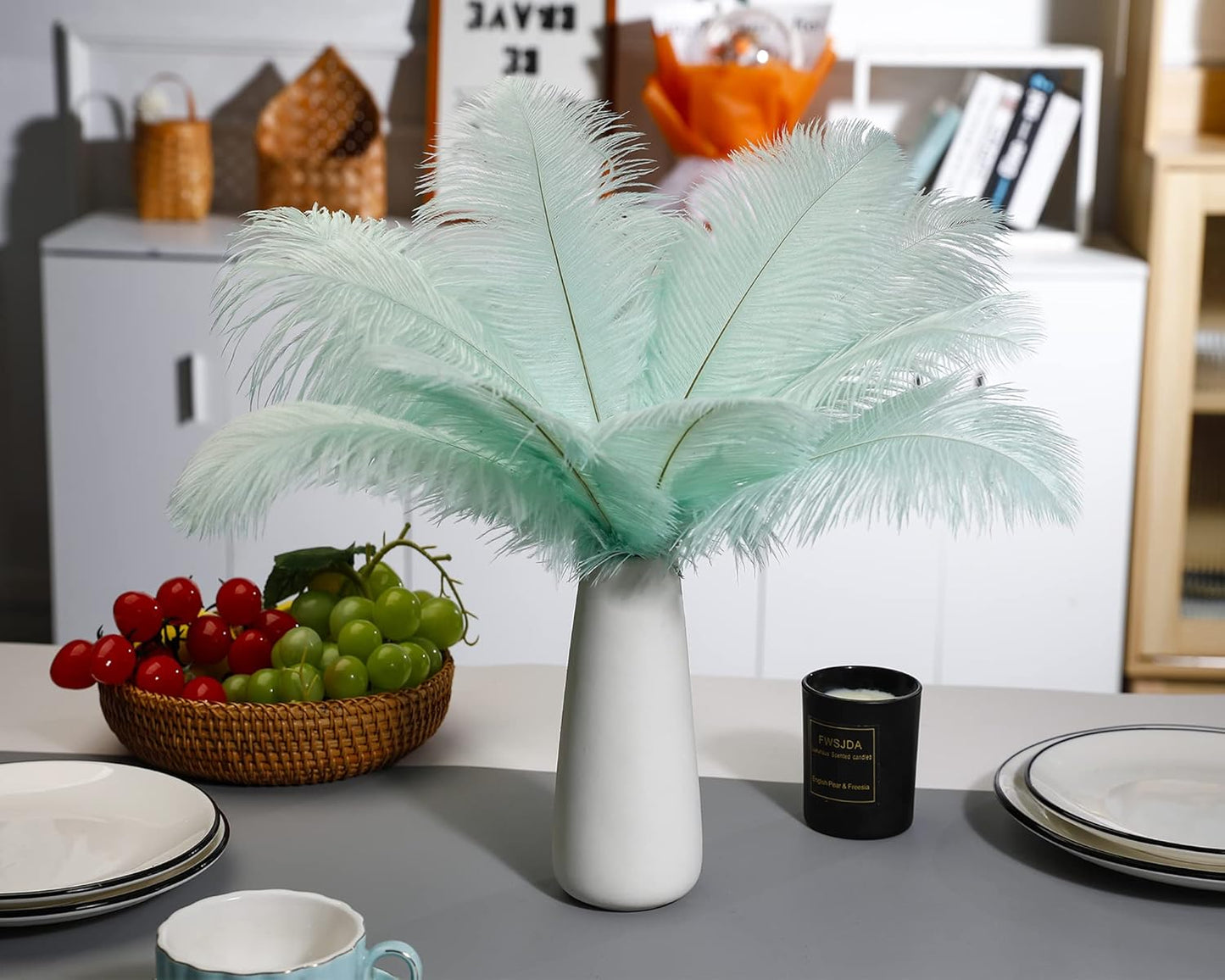 Ballinger Aqua Green Ostrich Feathers - 24pcs 10-12inch Craft Feathers Bulk for Wedding Party Centerpieces Mardi Gras Decorations and Home Decor