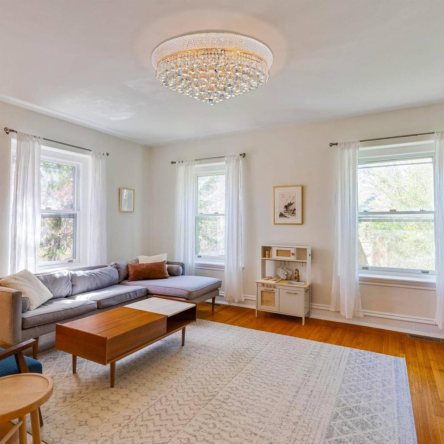 11-Lights Golden Finish Classic Empire Style K9 Crystal Chandelier Ceiling Light for Living Room Foyer Dining Room Hallway Bedroom (24×12 inch) New Packaging Easy to Install