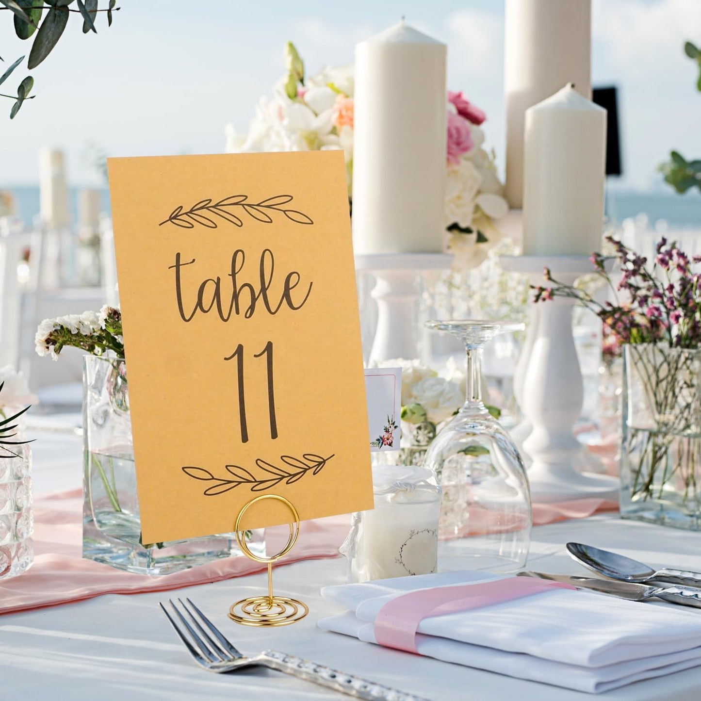 Wedding Table Numbers 1-25, 25 Karft Cards with 25 Gold Holders, 1 Set of 25 Table Numbers for Wedding Reception, Birthday Party (Card and Holder)