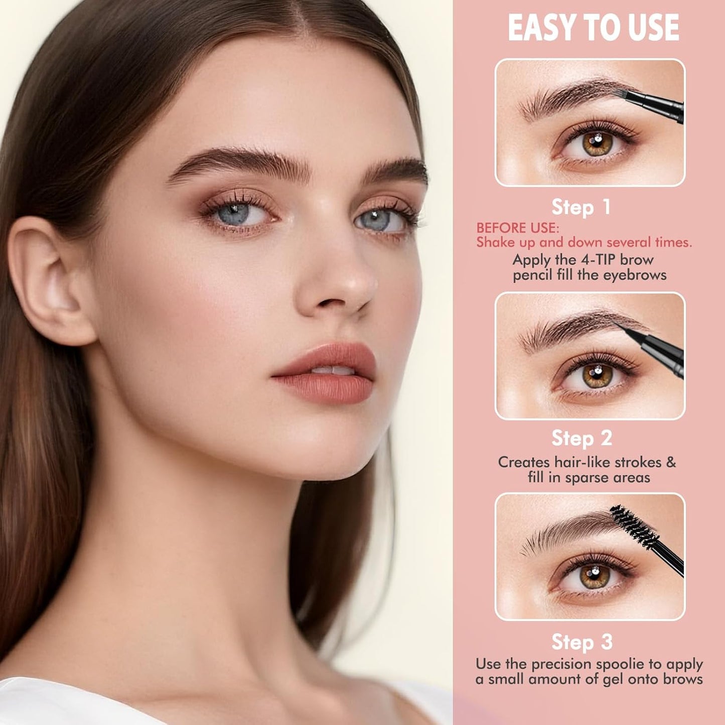 Eyebrow Pen Kit, with Microblading Eyebrow Pen, Eyebrow Gel, Eyeliner, Eyebrow Brush, Eyebrow Pencils for Women, Waterproof, Smudge Proof, Long Lasting Makeup Formula - Taupe