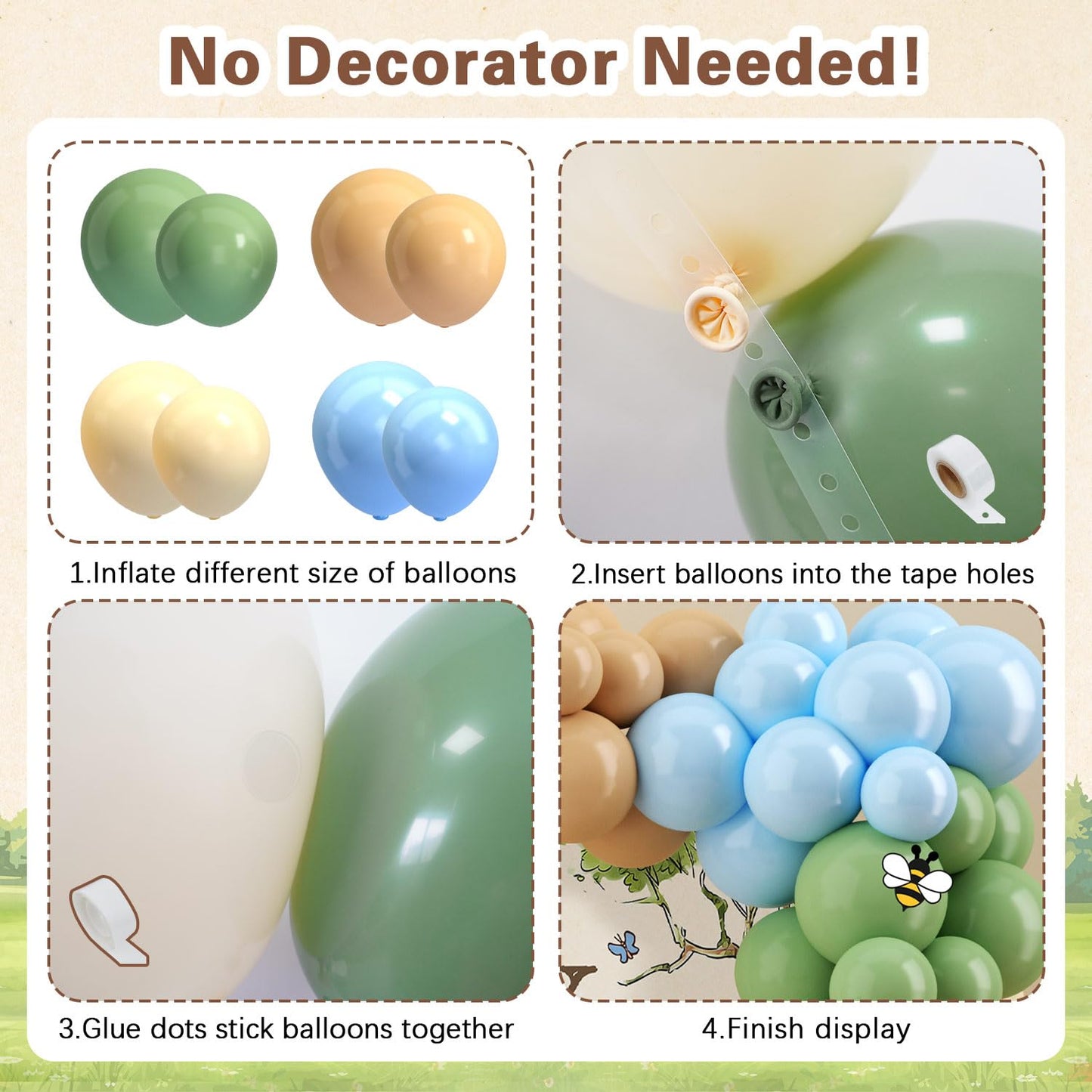 Classic Winnie Bear Baby Shower Decorations, Neutral All-In-One Pooh Baby Shower Balloon Arch Baby
