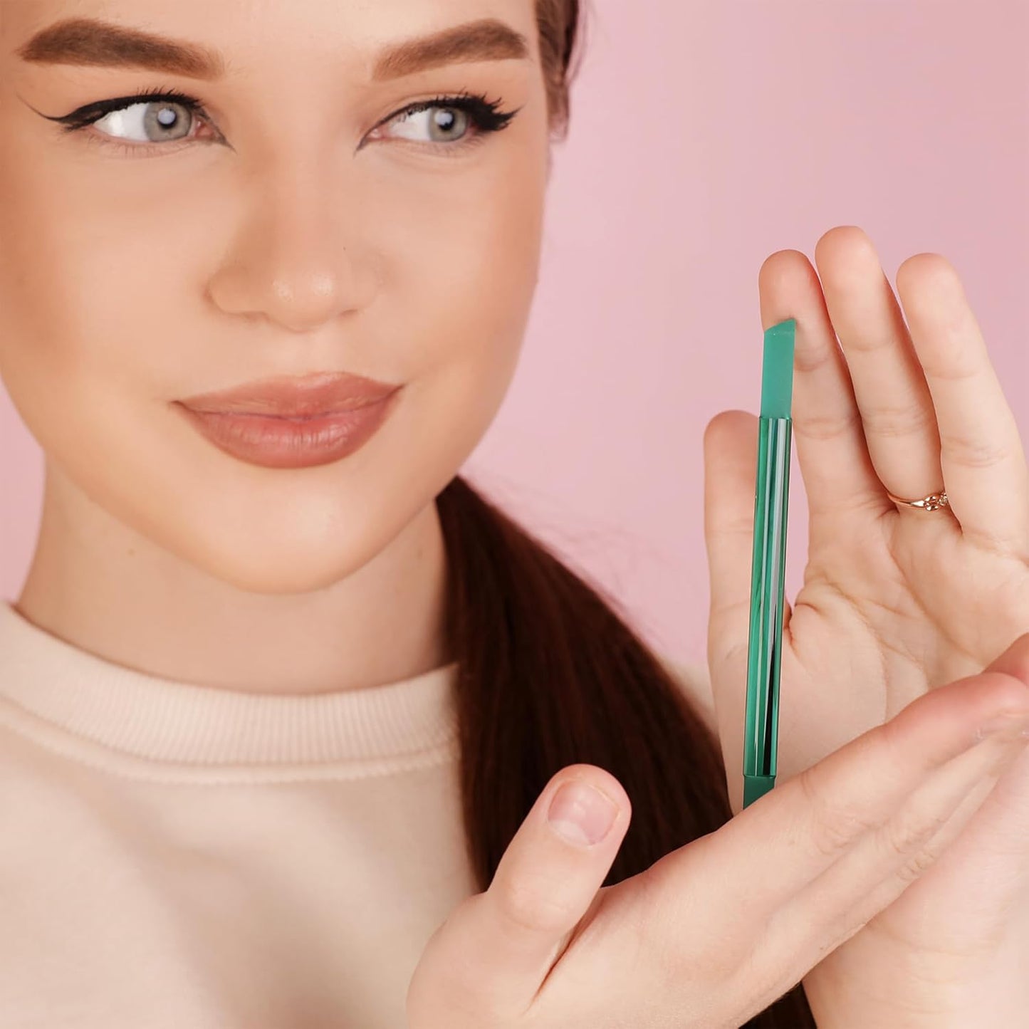 Bona Fide Beauty Glass Cuticle Pusher - 1pc Green Manicure Stick with Case, Dual-Ended Cuticle Remover