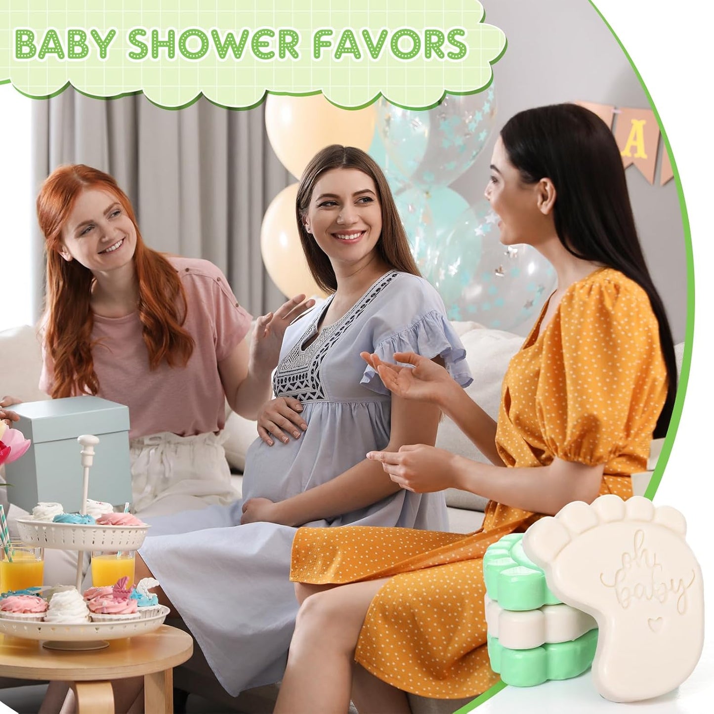50 Sets Baby Shower Soap Favors for Guests - Mini Handmade Footprint Scented Soap with Thank You Cards and Organza Bag, Party Gifts for Gender Reveal Baptism Shower(Gray and Light Green)