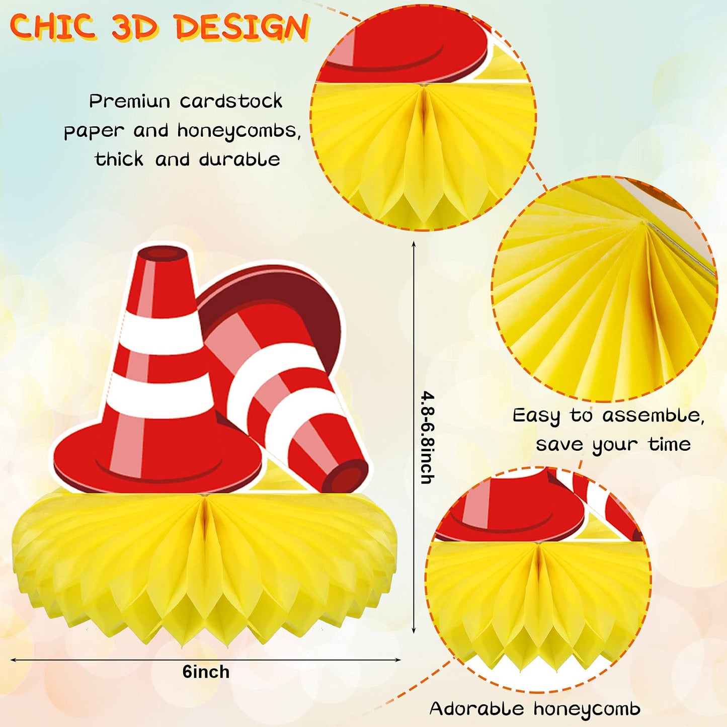 9 Pcs Construction Party Honeycomb Centerpieces for Birthday Table Decor