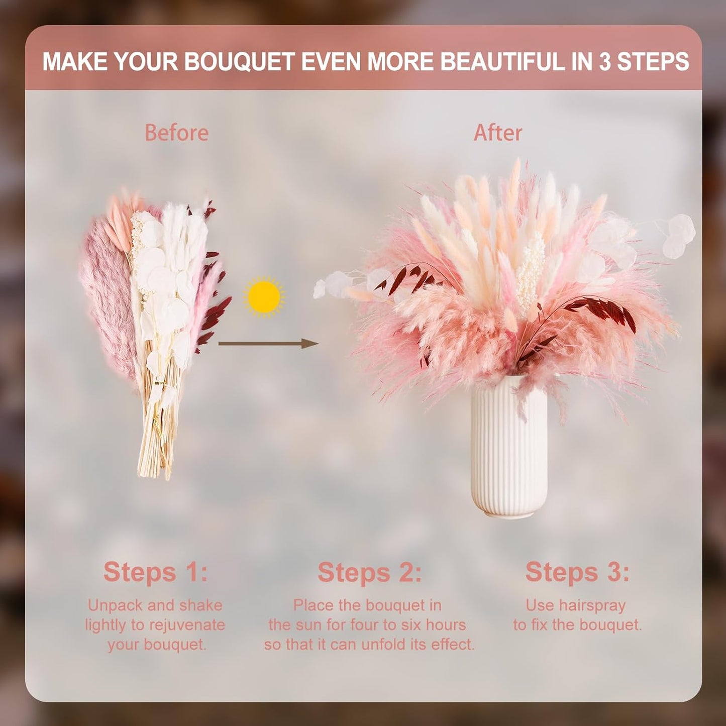 N&T NETING 85Pcs Pink Pampas Grass Decor, Natural Dried Floral Pampas Grass, Boho Home Decor, Fluffy Dried Pompas Grass for Home Wedding Boho Beach Theme Bedroom Decor