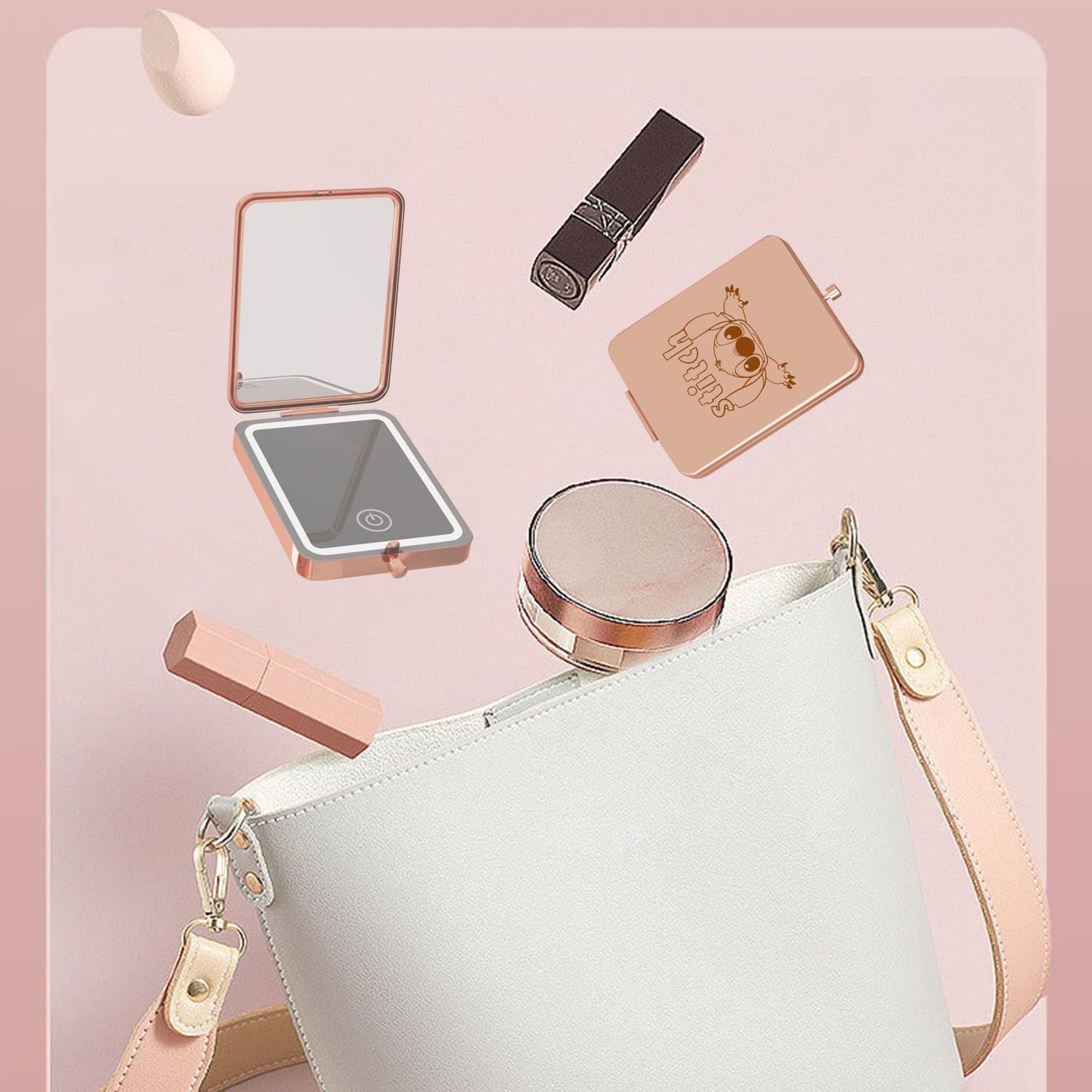 3X Magnifying Makeup Mirror with Lights,LED Compact Travel Mirrors for Pocket,Purse, Double-Sided Foldable Handheld, Vanity Mirror with Lights, Makeup Vanity Desk Bathroom, Gifts for Women