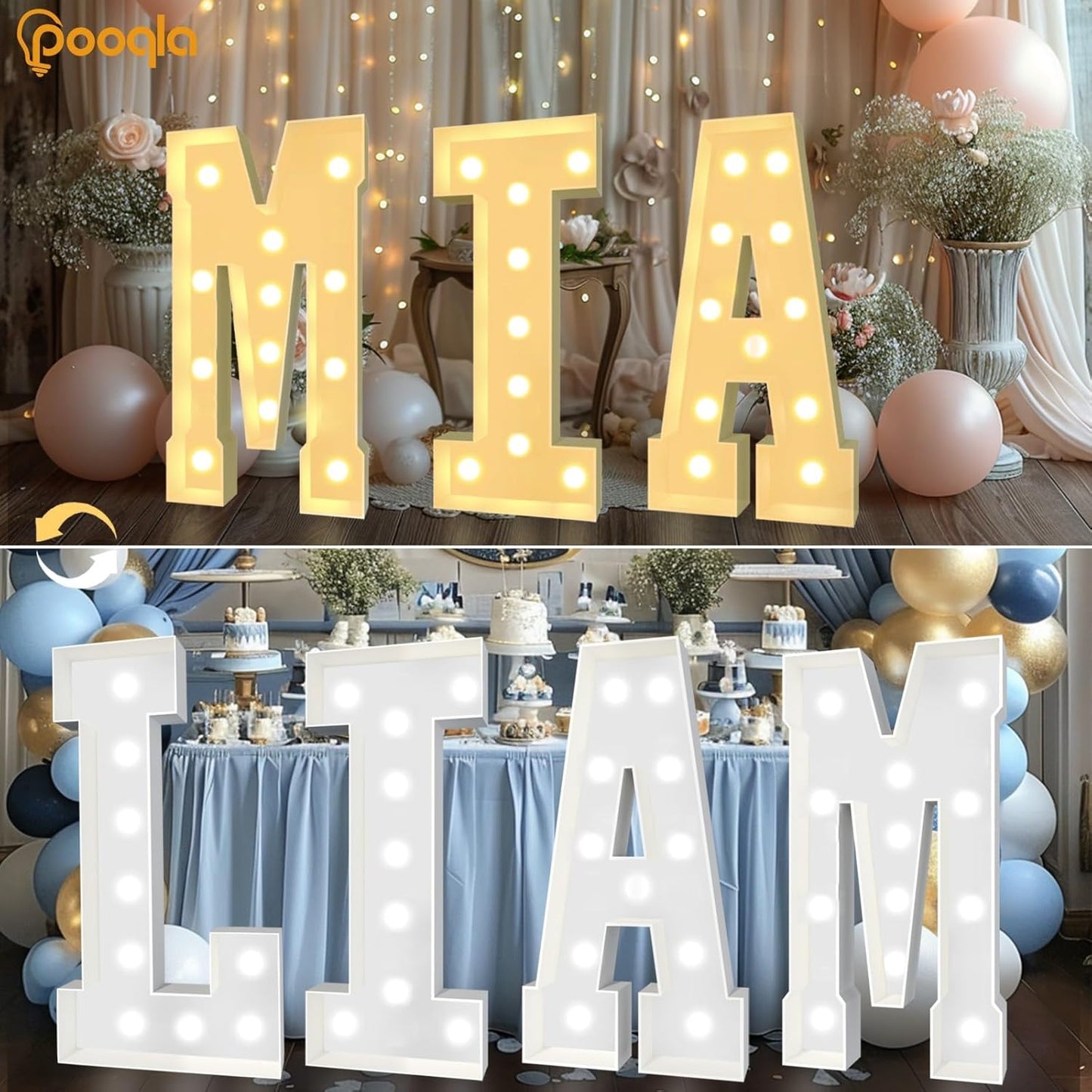 Pooqla 4 FT Marquee Light Up Letters, Cool White and Warm White Marquee Letter 4 Feet Tall, Giant LED Sign Big Mosaic Letter K for Balloons Birthday Party Anniversary Wedding Decorations