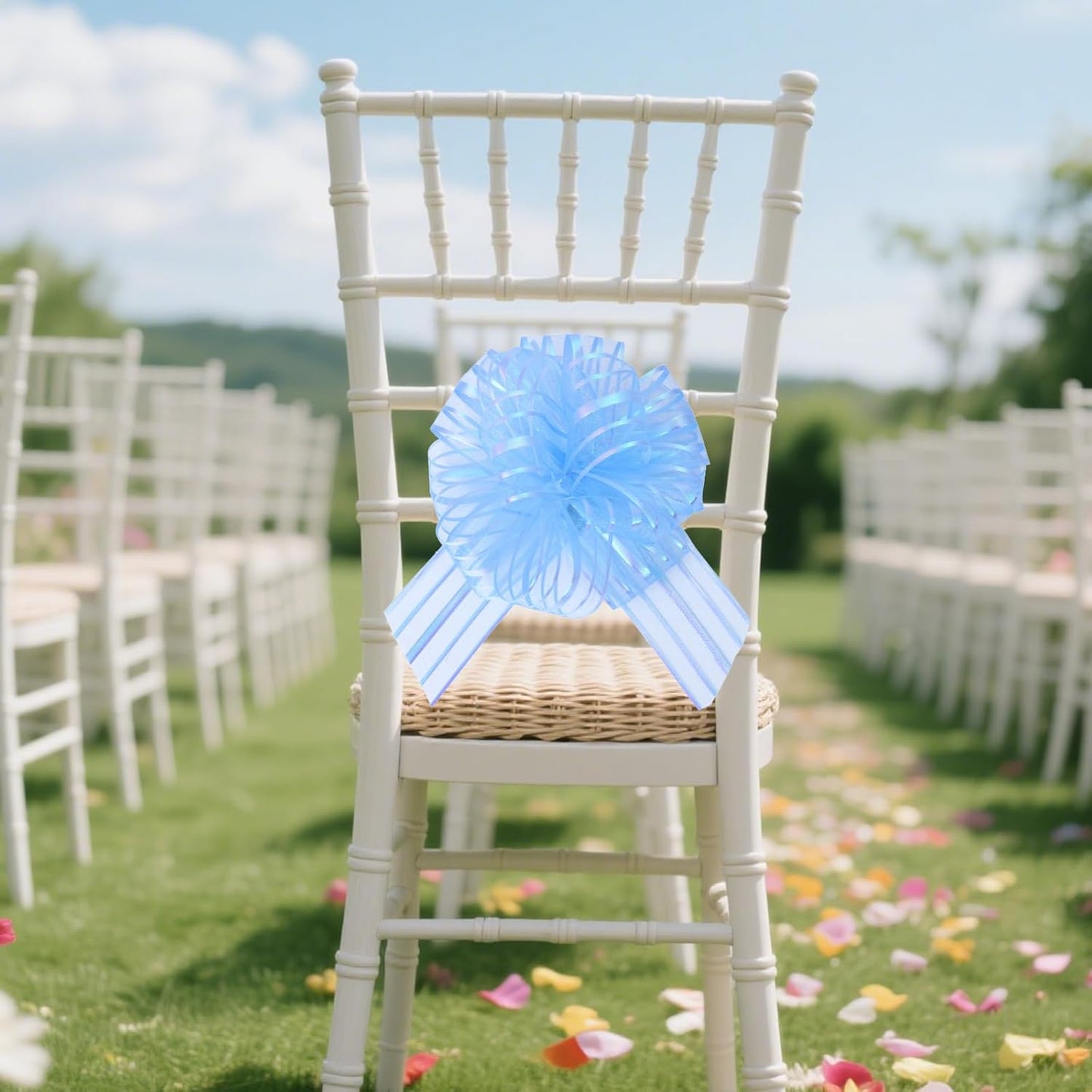 6 Pcs 6 Inch Large Organza Pull Bow Ribbon – Elegant Gift Bows for Wedding Decorations, Christmas Wrapping, Birthday Parties, Car Decor, Gift Baskets, and Valentine's Day Packaging(Light Blue)